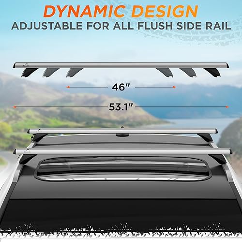 Miniatura 7 de RoofPax Portaequipajes universales para rieles empotrados de 53 pulgadas, ajuste ajustable con correas, juego de 2 barras transversales de aluminio