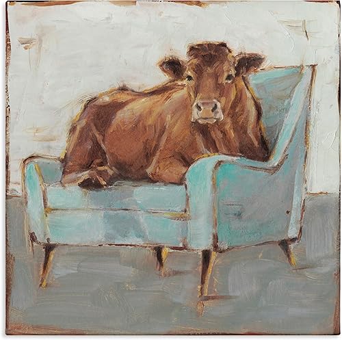 Miniatura 8 de Stupell Industries Brown Bull on a Blue Couch - Placa de pared con pintura de color neutro, 12 x 12, multicolor