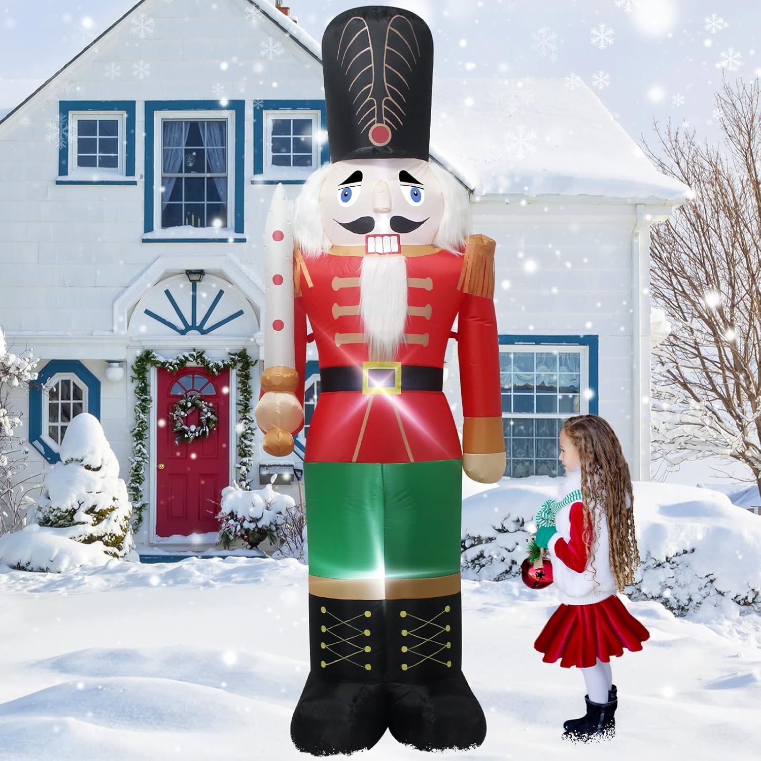8-Foot Christmas Inflatable Nutcracker Soldier, with LED Lights, Perfect for Outdoor Lawn Garden Entrance Christmas Party Decorations, Symbol of Good Luck and Protection, Nutcracker Display.