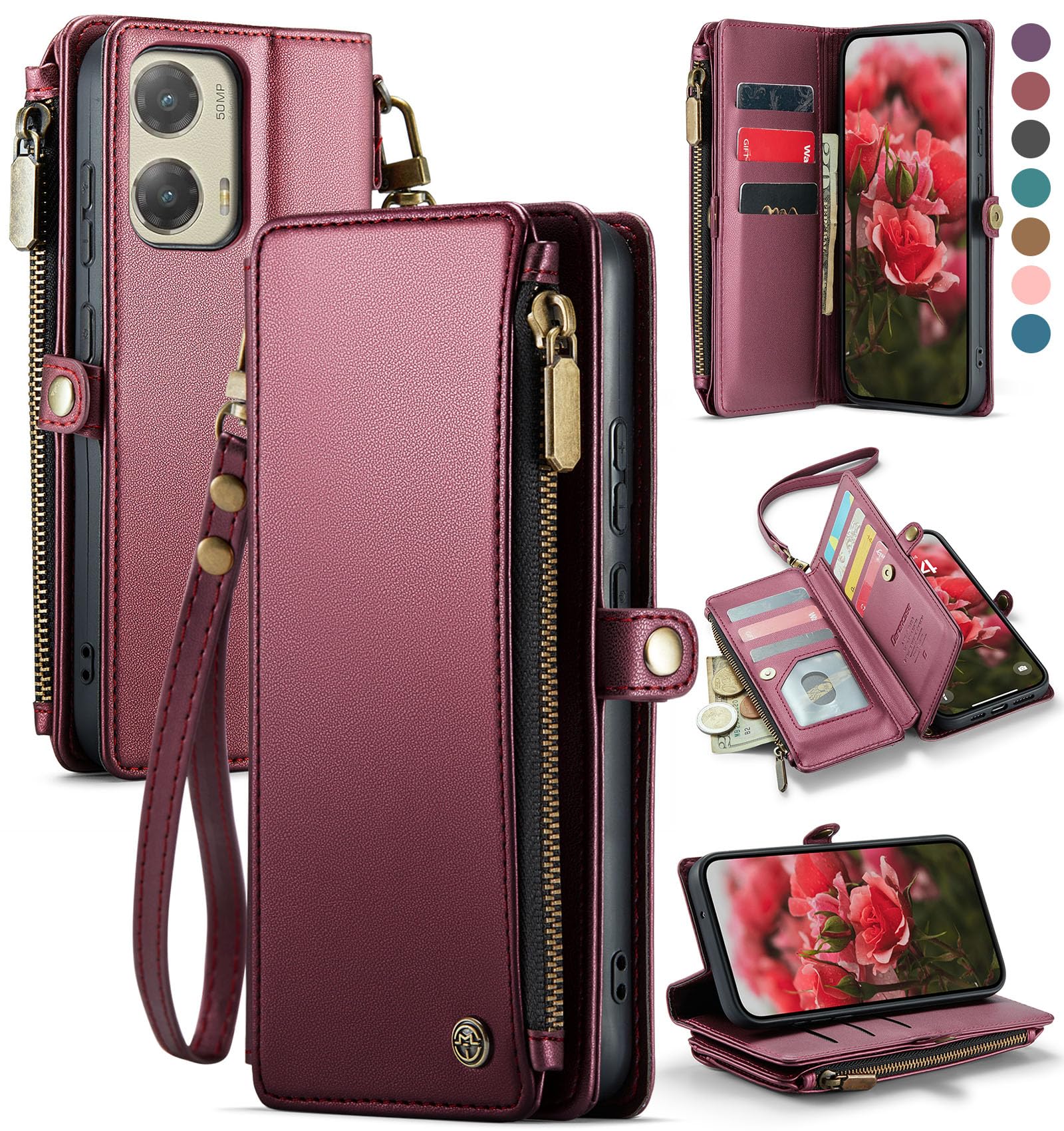 Defencase Compatible with Moto G Stylus 5G 2024 Case, RFID Blocking Wallet Case Compatible for Motorola Moto G Stylus 5G 2024 PU Leather Flip Strap