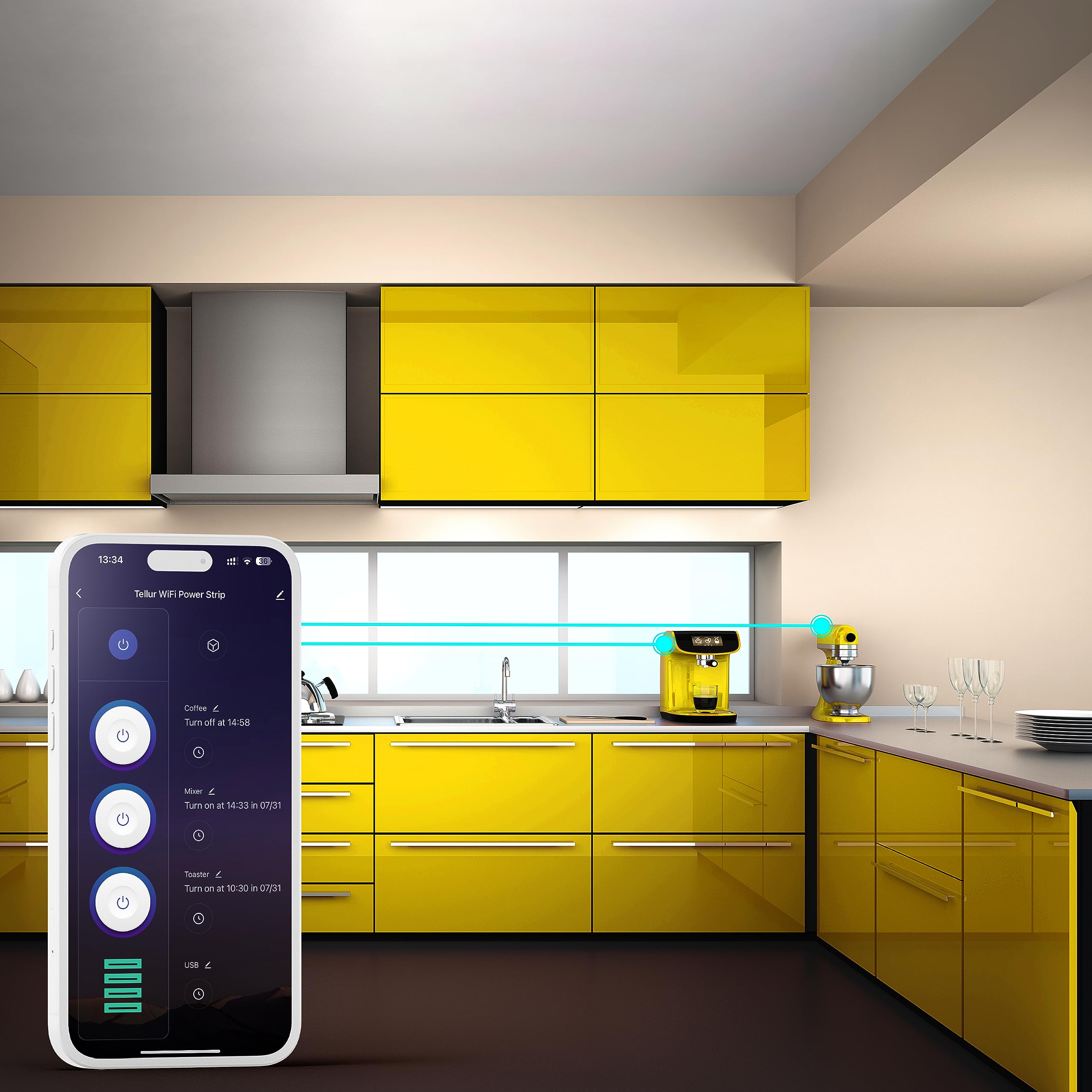 TELLUR SMART WLAN Steckdosenleiste, WLAN Mehrfachsteckdosen Alexa, WLAN Steckdose Kompatibel mit Alexa, Google, Tuya, SmartLife 3 x Steckdosen, 1 x PD30W, 1 x USB QC18W 2 x USB 2.4A, 2m Kabel, 2500W