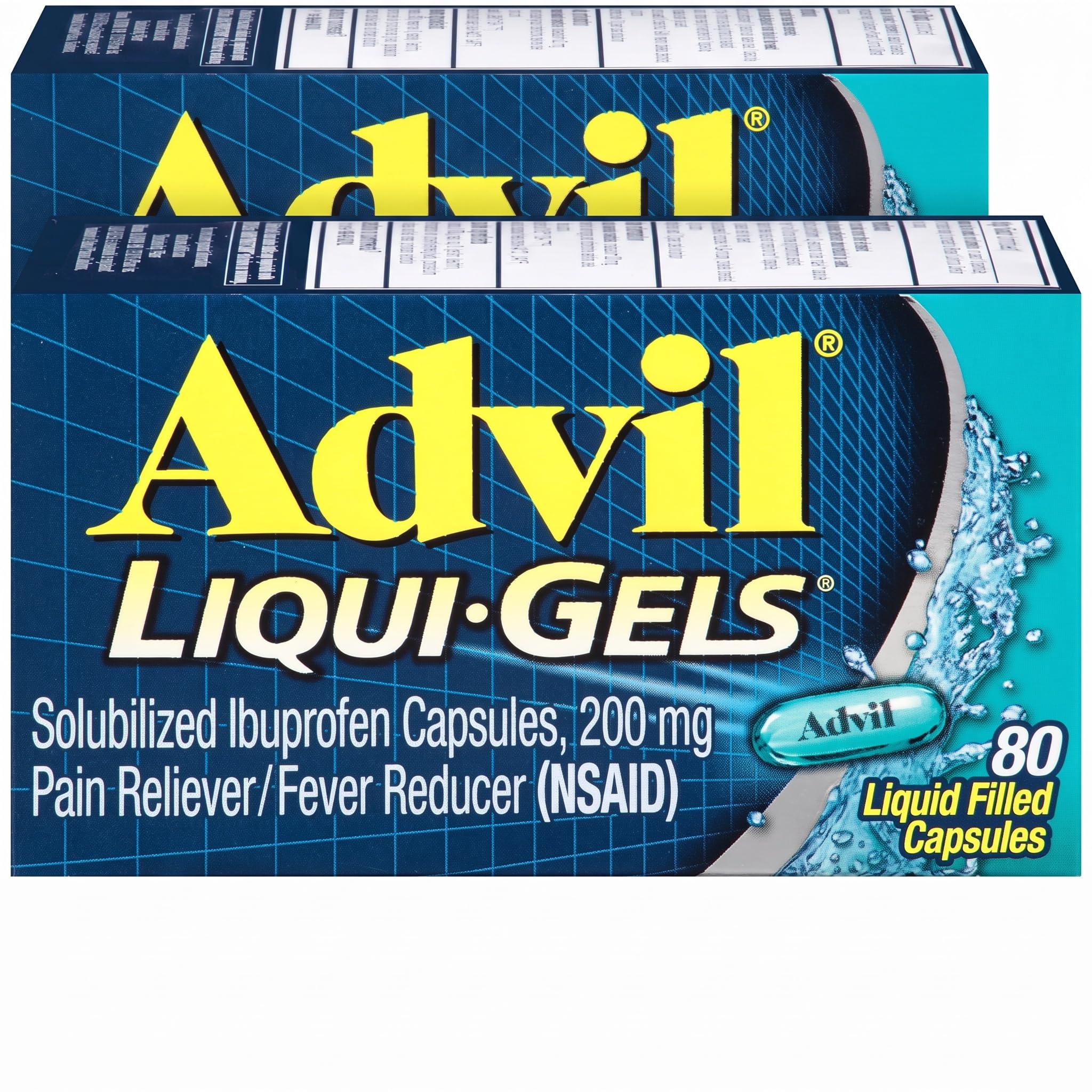 Advil Liqui-Gels Pain Reliever and Fever Reducer, Pain Medicine for Adults with Ibuprofen 200mg for Headache, Backache, Menstrual Pain and Joint Pain Relief - 80 Liquid Filled Capsules(Pack of 2)