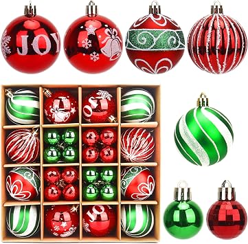 Christmas Ornaments Set-44 Pcs Shatterproof Christmas Balls Set with Hanging Rope for Xmas Tree Decor Holiday Wedding Party Decoration