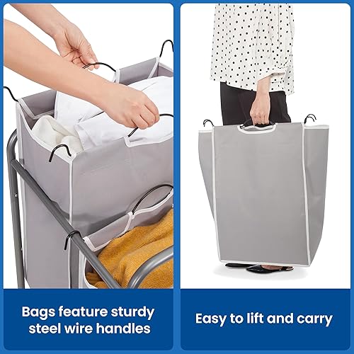 Miniatura 5 de STORAGE MANIAC Clasificador de ropa sucia de 2 secciones, cesta de lavandería de 90 litros con ruedas, clasificador separador de cesta de ropa,