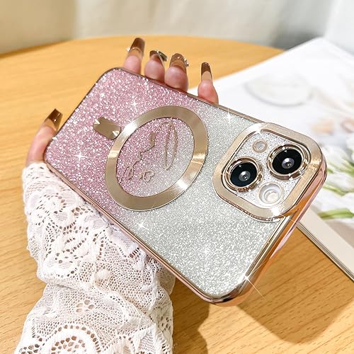 Miniatura 2 de Fiyart Funda compatible con iPhone 13, compatible con MagSafe Love con protección de cámara chapada en corazón, purpurina magnética para mujeres y