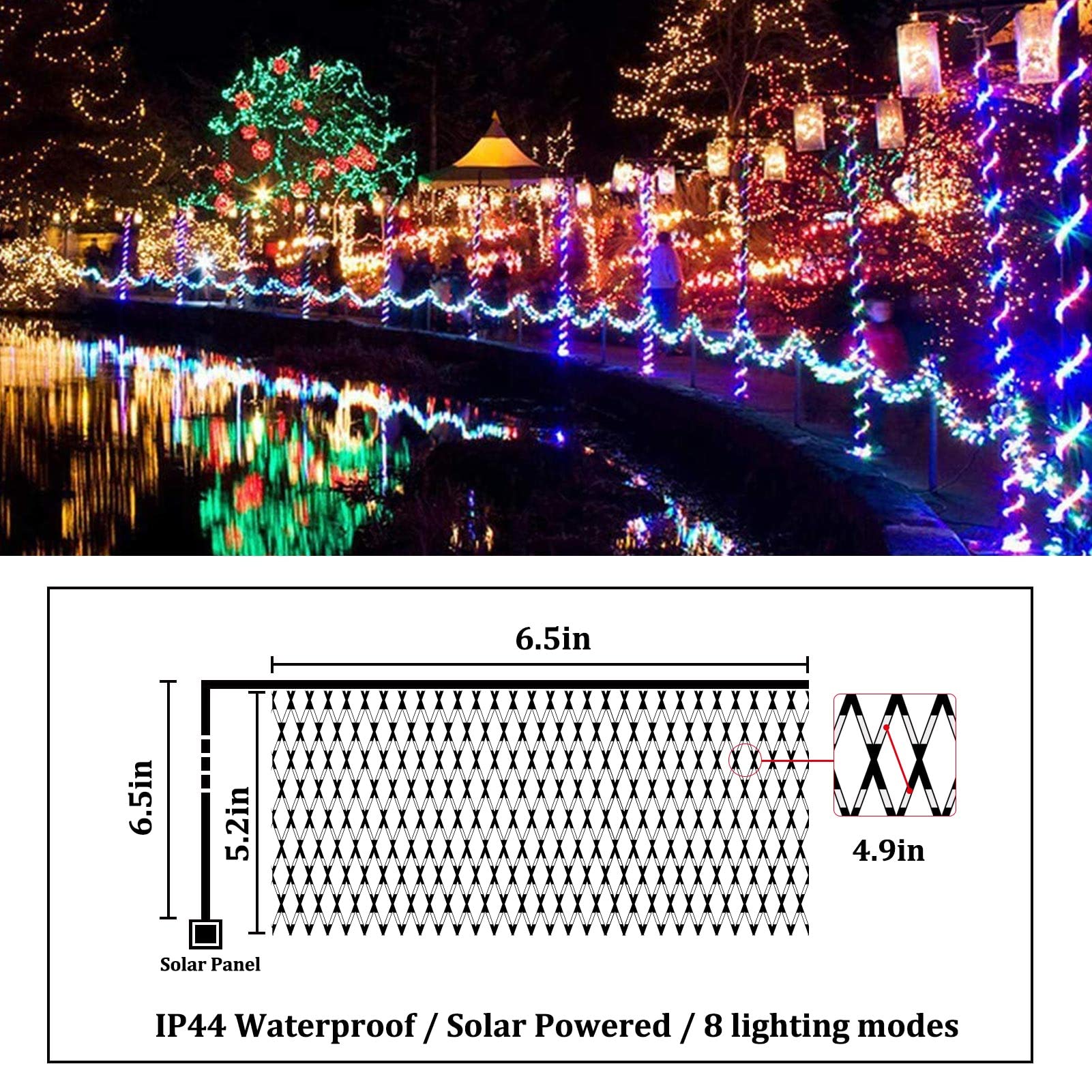 cyindzchwy Solar Net Lights, 204 LED Outdoor Mesh Lights Waterproof, Bush Christmas Net Lights with 8-Lighting Modes for Tree Garden Yard Christmas Wedding Party Decoration (Multi-Colored)