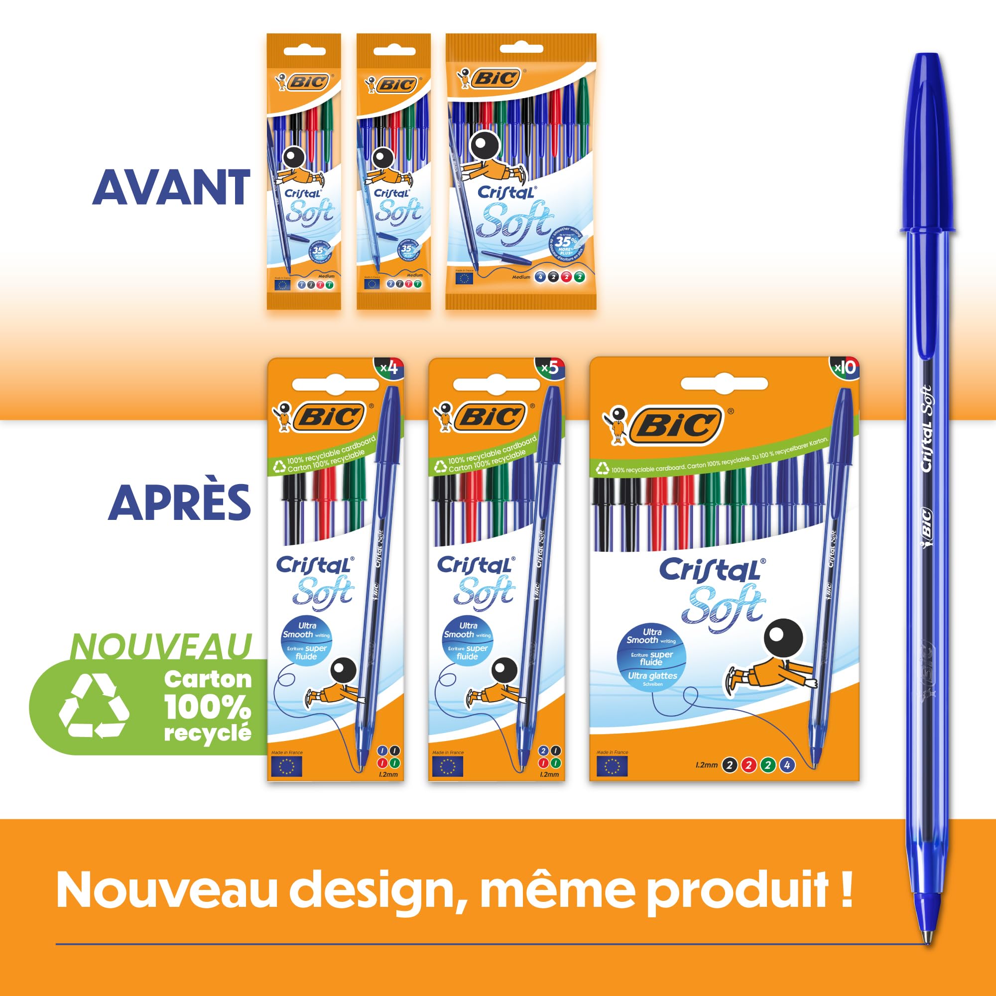 BIC Crystal Soft Długopis Kulkowy Średnia Końcówka (12 mm) - Czarny Opakowanie 10 szt