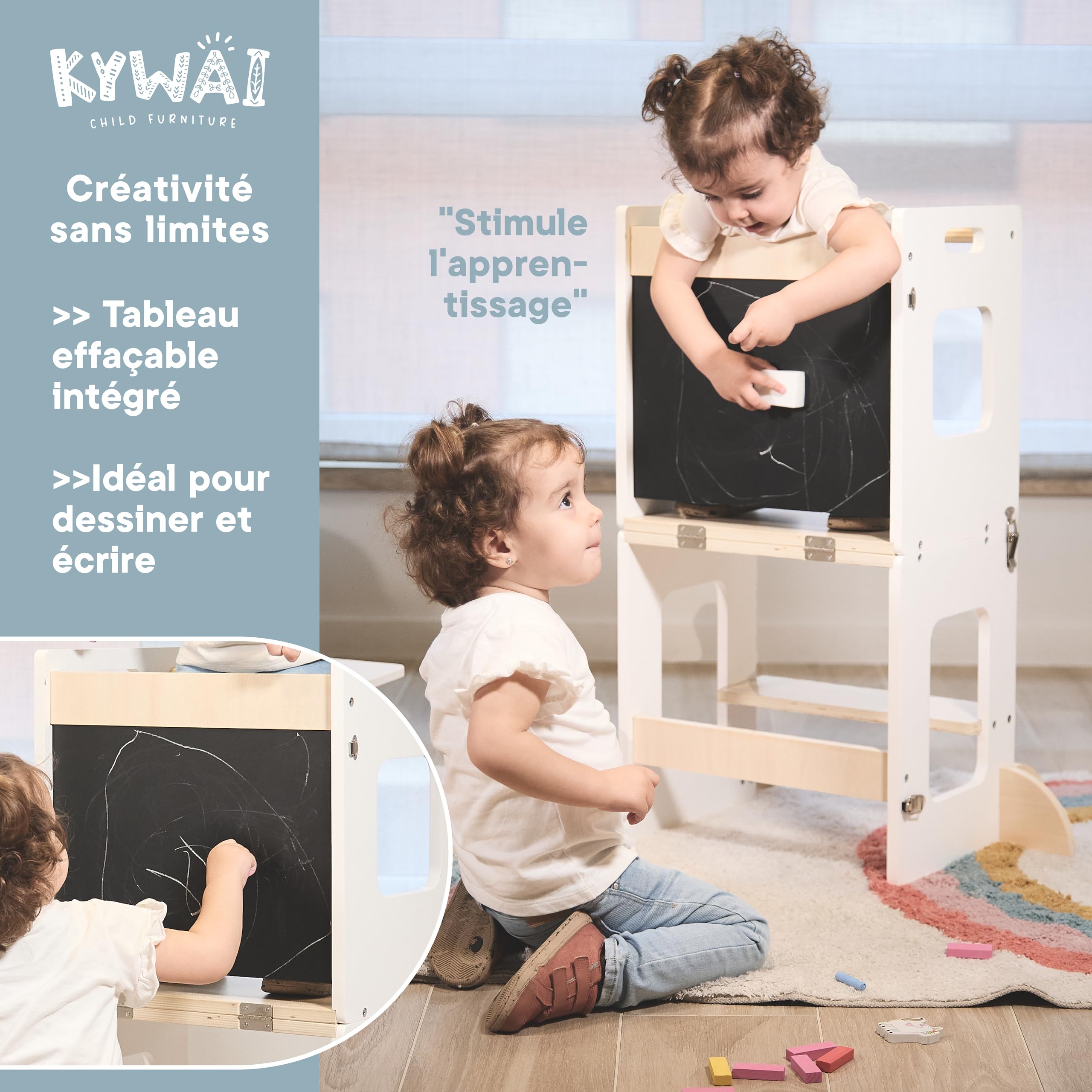 Tour d'Observation Montessori 3 en 1 Bois Écologique pour Enfant - Premium Meuble Évolutif Sécurisé