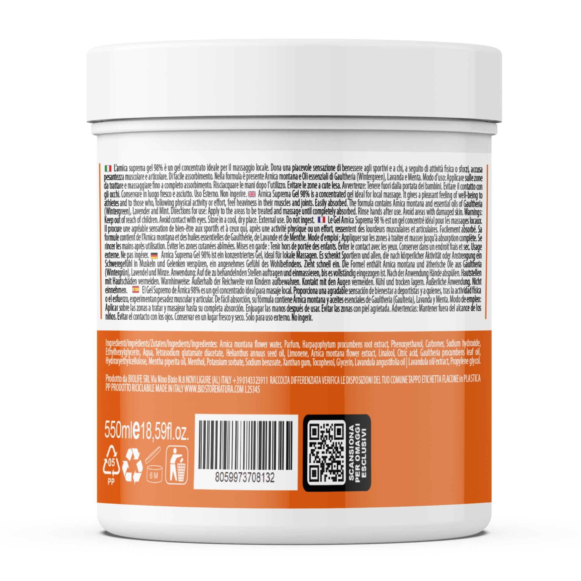Arnica Suprema per Cavalli Uso Umano Forte 98% Gel per Massaggi Rilassanti con Lavanda, Menta, Vitamina E, Crema Arnica per Muscoli e Articolazioni 100% Made in Italy - I Rimedi dei Monaci 2x550ml