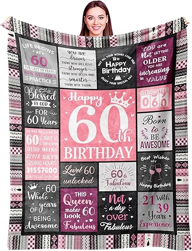 60th Birthday Gifts for Women Throw Blanket 60”X50” - 60th Birthday Gifts For Mom