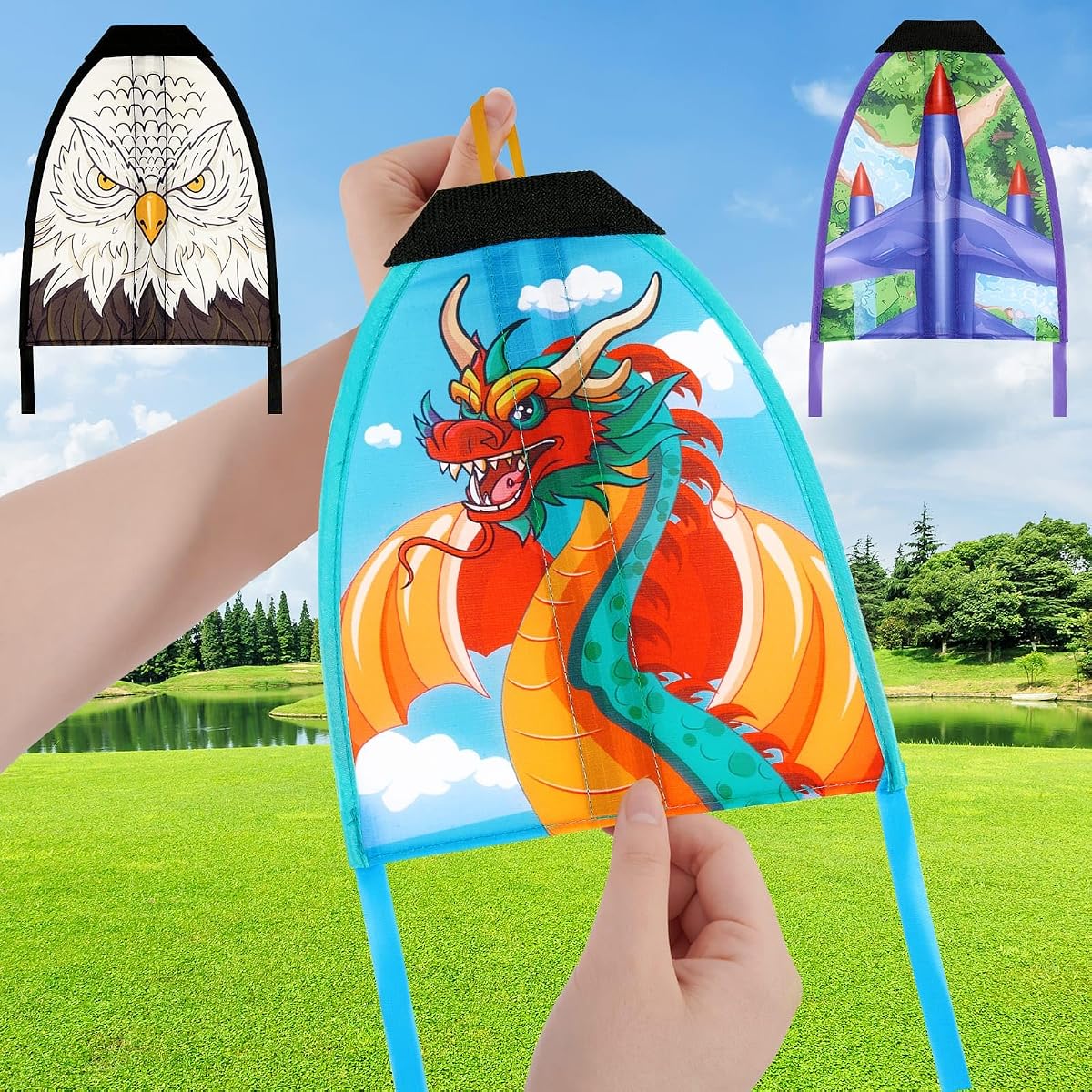 3 piezas mini cometas tirachinas – cometa de expulsión del pulgar juguetes de playa regalo para niños adolescentes de 4 a 18 años fácil de volar cometa de playa impermeable sin cuerdas pequeño divertido juguete deportivo al aire libre estilo dinosaurio cohete