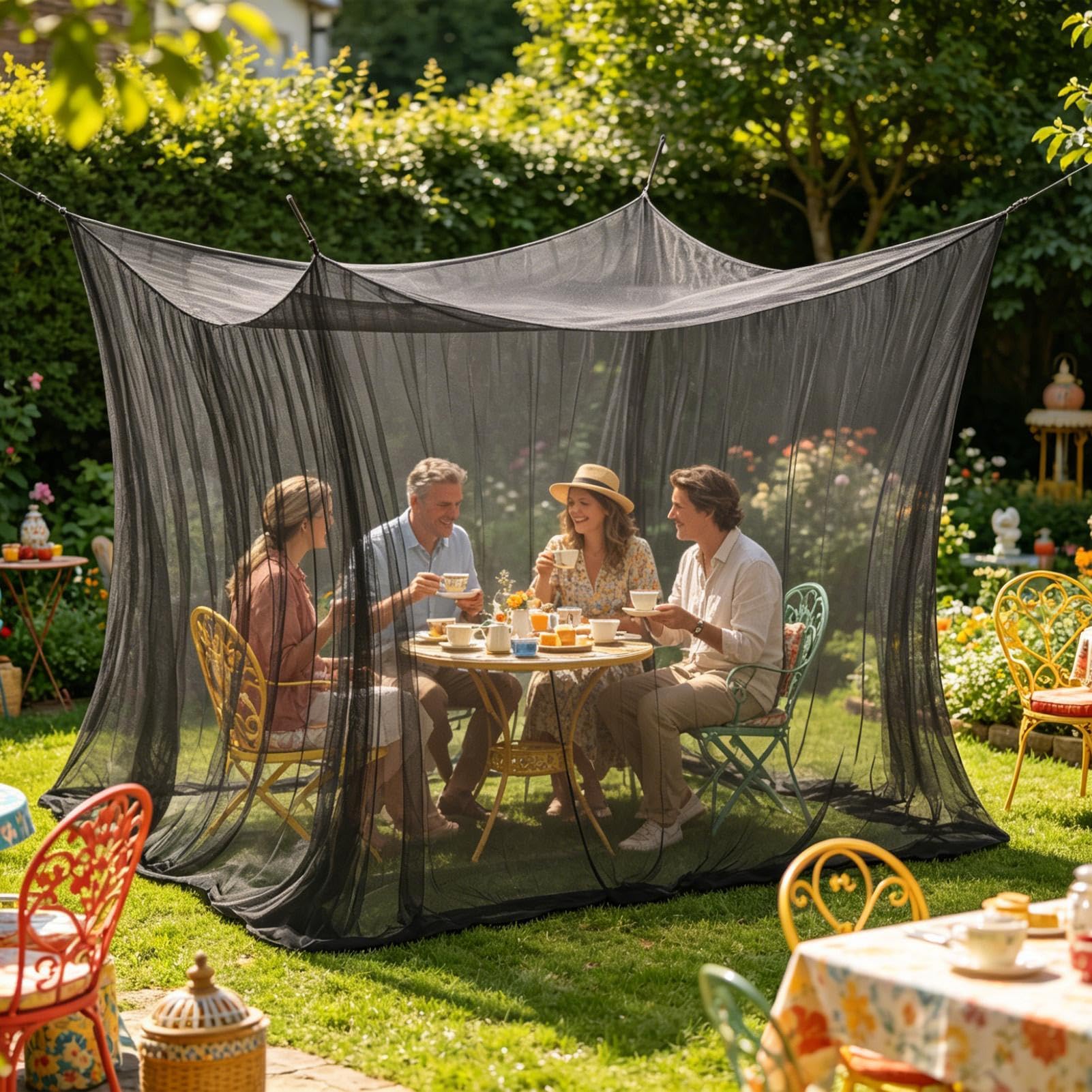 Zanzariera XXL Per Letti Matrimoniali, Tenda Zanzariera 300x300x250cm | Gazebo Esterno Anti Insecti Con Porte A Zip, Zanzariera Per Letto A Baldacchino Per Gazebo, Terrazza, lodges