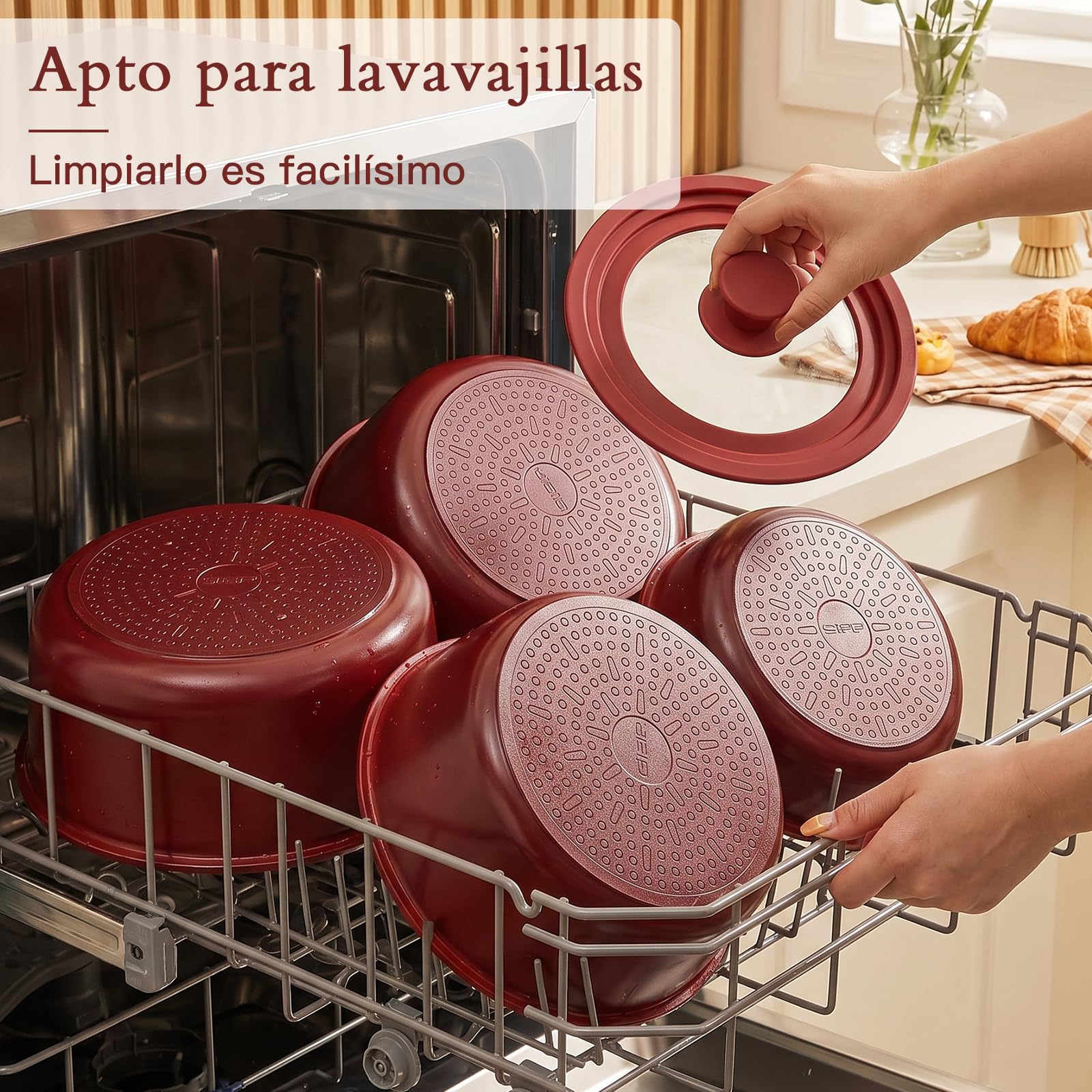 GiPP Juego de Ollas y Sartenes Antiadherentes 21 Piezas, Cacerolas de Cocina Induccion Sin Toxicos, Mango Extraible, Apta para Todo Tipo de Cocinas y Horno, Degradado Rojo