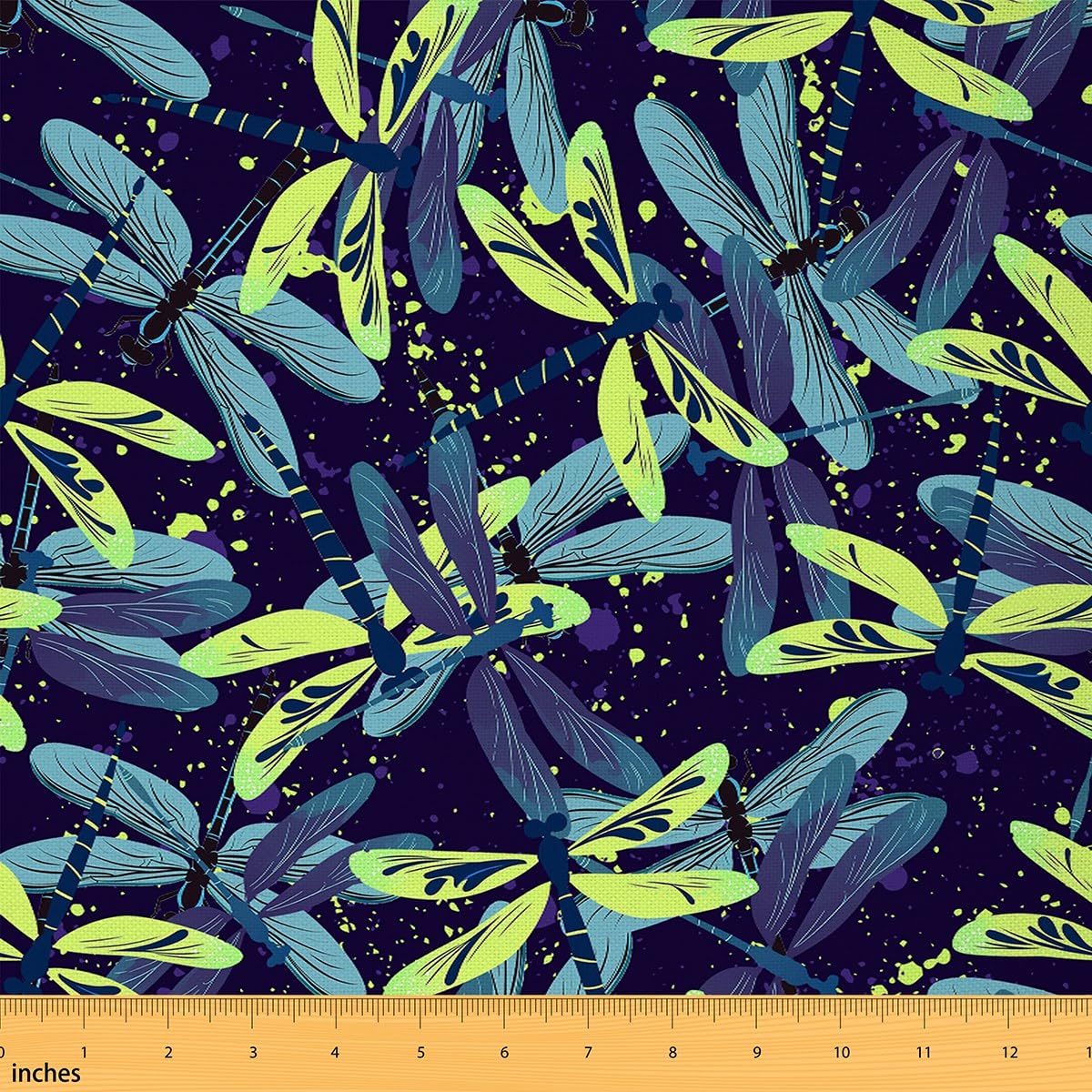 Dragonfly Fabric by The Yard Ethnic Paisley Pattern Fabric for Sofa Couch Bed Watercolor Polka Dot Psychedelic Outdoor Fabric for Upholstery and Home Accents, 3 Yards, Blue