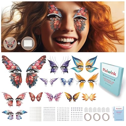 Kit de tatuajes temporales con purpurina de mariposa, para maquillaje, tatuajes, festivales, hadas, accesorios para la cara, gemas para fiestas,
