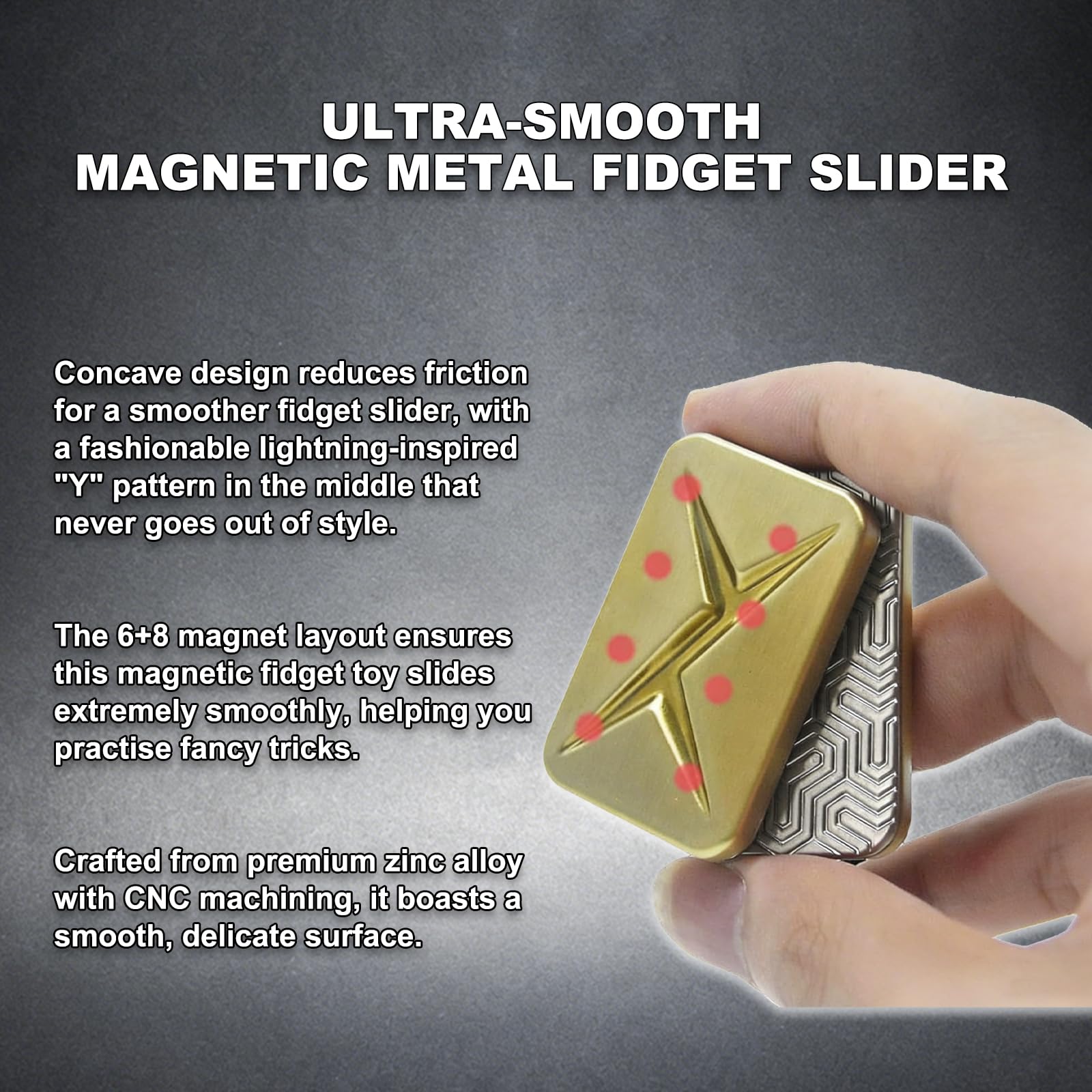 Magnet Fidget Toys, Lightning Infinite EDC Fidgetspielzeug für Erwachsene, Sanfter spurfreier Fidget Slider für Büro & Home-Office, Stressabbau-Hilfe für Fokus, Angst & ADHS (Gold)