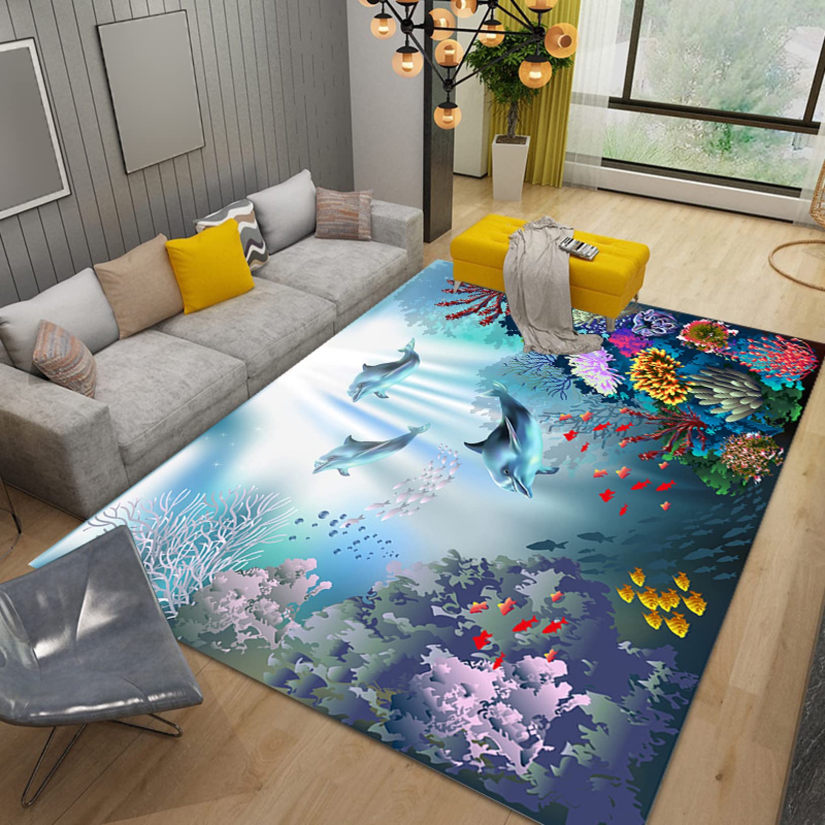 Amazon.co.jp: カーペット ファッション 畳 イルカ柄 魚 海 ラグ