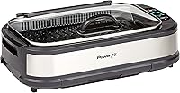PowerXL Smokeless Grill with Tempered Glass Lid & Turbo Speed Smoke Extractor - Indoor Char-Grilled Meals Without Smoke