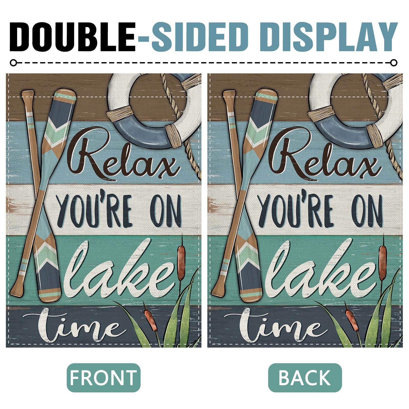 Dyrenson Relax You're on Lake Time - Bandera decorativa de jardín, primavera y verano, casa de lago, boya salvavidas para patio, decoración exterior del hogar, arpillera de granja, decoración pequeña