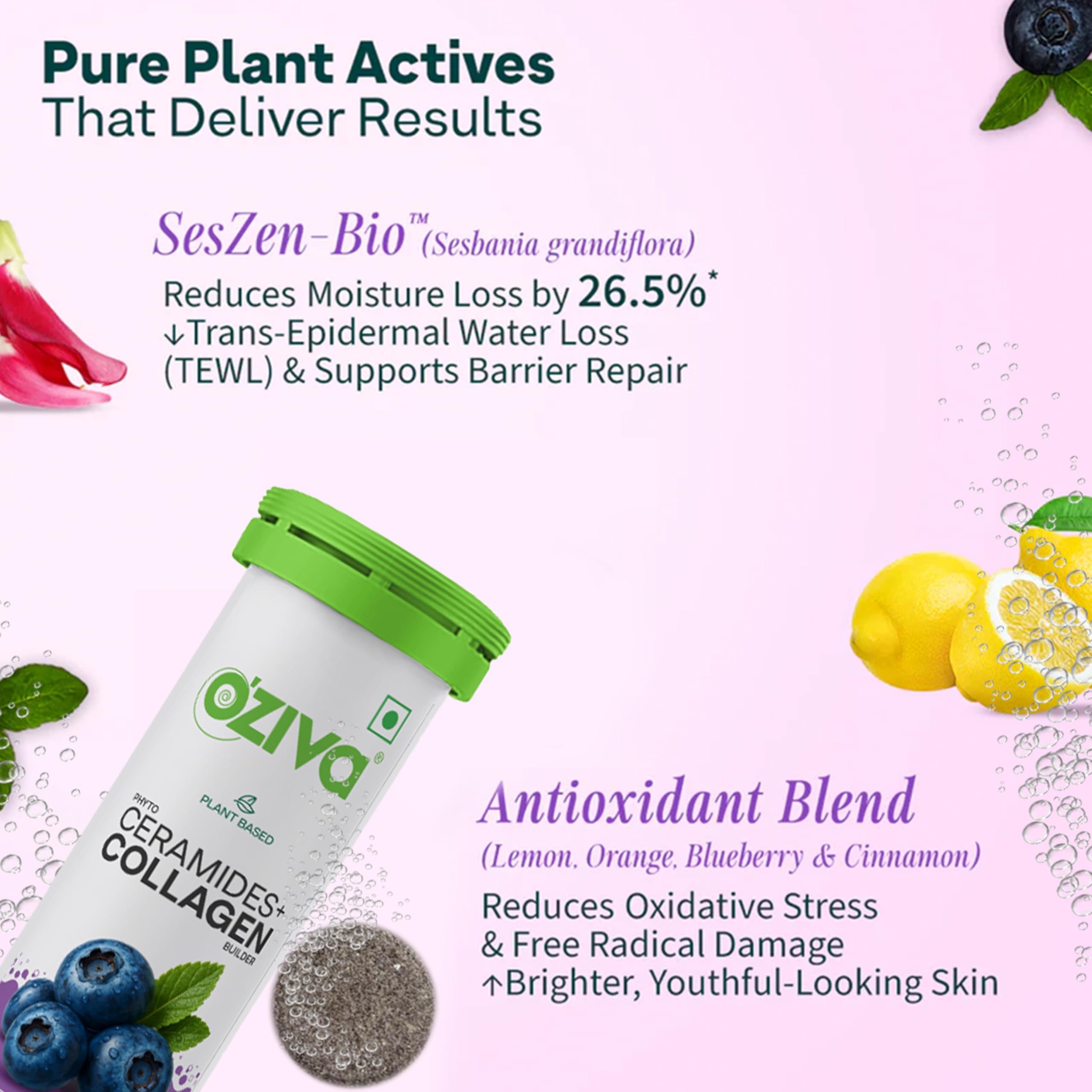 OZiva Phyto Ceramides+ Collagen Builder, Blueberry, 30 Tabs, Pack of 2 — Amazon image 3