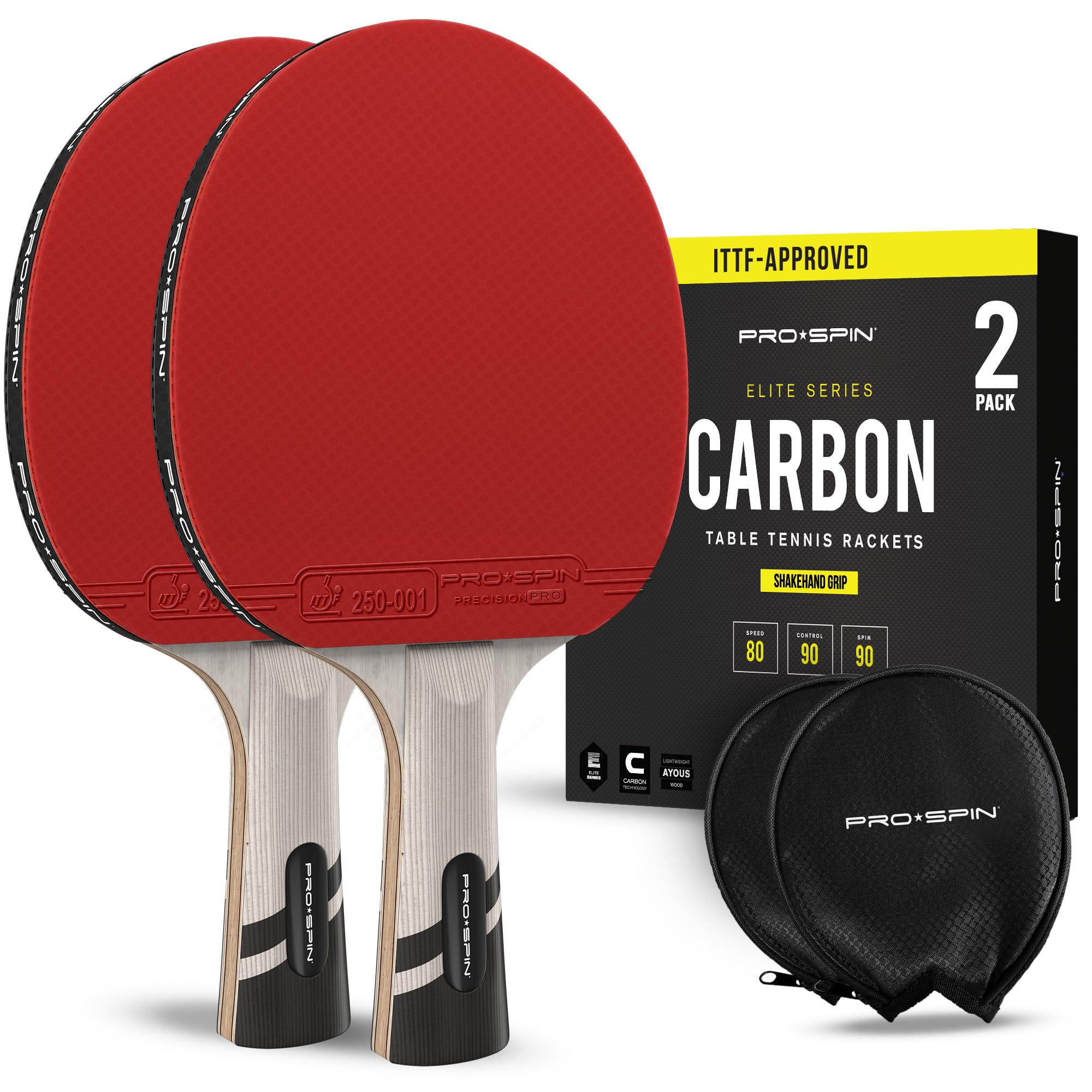 PRO-SPIN Ping Pong Paddles - Professional Level Table Tennis Rackets with Carbon Fiber for Superior Control | 7-Ply Blade, Premium Rubber, 2.0mm Sponge