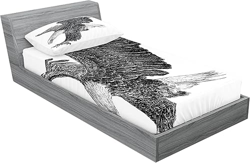 Miniatura 391 de Ambesonne Juego de sábanas bajeras y fundas de almohada con diseño de gato durmiendo en luna creciente, estrellas, sueños nocturnos, juego de ropa