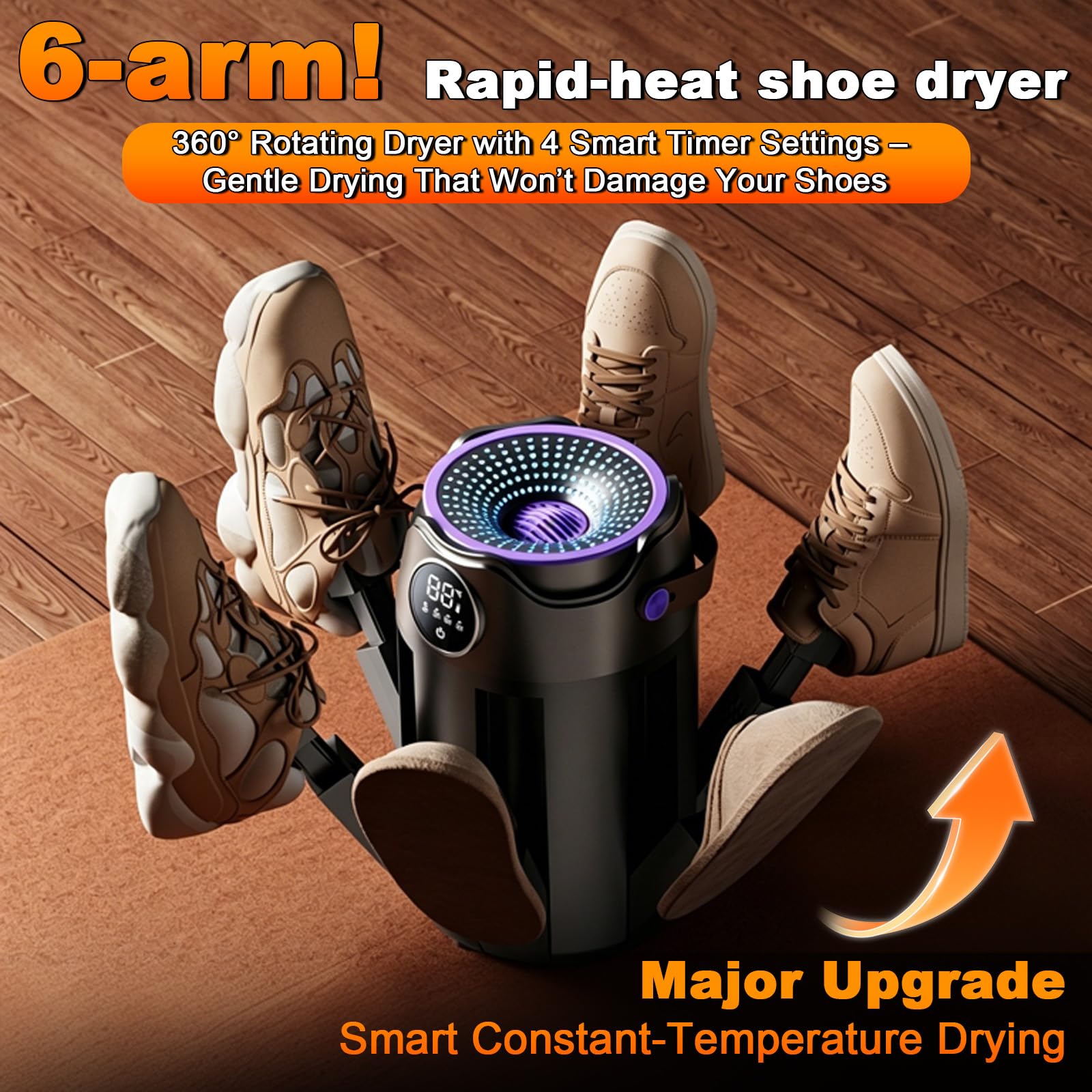Asciugascarpe elettrico antibatterico 6 in 1, con timer da 3/6/9 ore, design pieghevole, ad asciugatura rapida, per scarpe, guanti, cappelli, calzini e scarpe da calcio