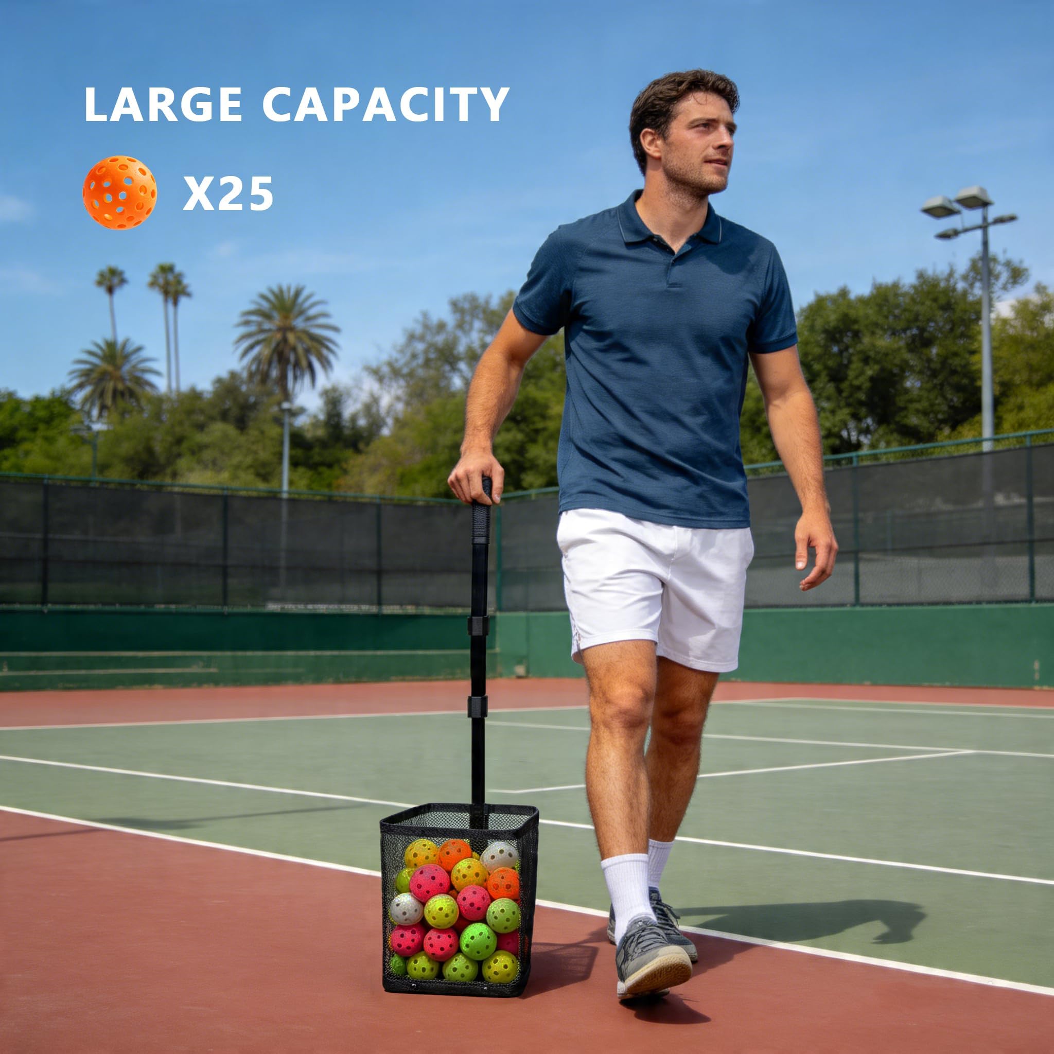 Tramoggia per palline da tennis, contiene oltre 40 palline da pickleball o 50+ palline da tennis, telaio in acciaio leggero e resistente, portatile e regolabile (esclusa la palla)