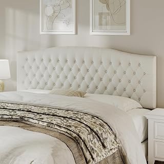 King Headboard Only, Upholstered Headboard King Size for Adjustable Bed Linen Tufted Wall Mounted Head Board with Solid Wood Legs, Ivory