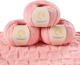 100% Merino Wool Yarn, 6-Ply Luxurious and Soft Yarn for Hand Knitting & Crocheting, 1.76 OZ/50g, 127 yds/116 Meters(Baby Pink, 3 Balls)