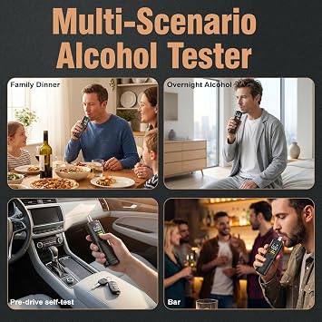 Breathalyzer, USB-C Rechargeable Alcohol Tester with LED Display, Professional Digital Breathalyzer for House Party Self-Testing, 11 Mouthpieces