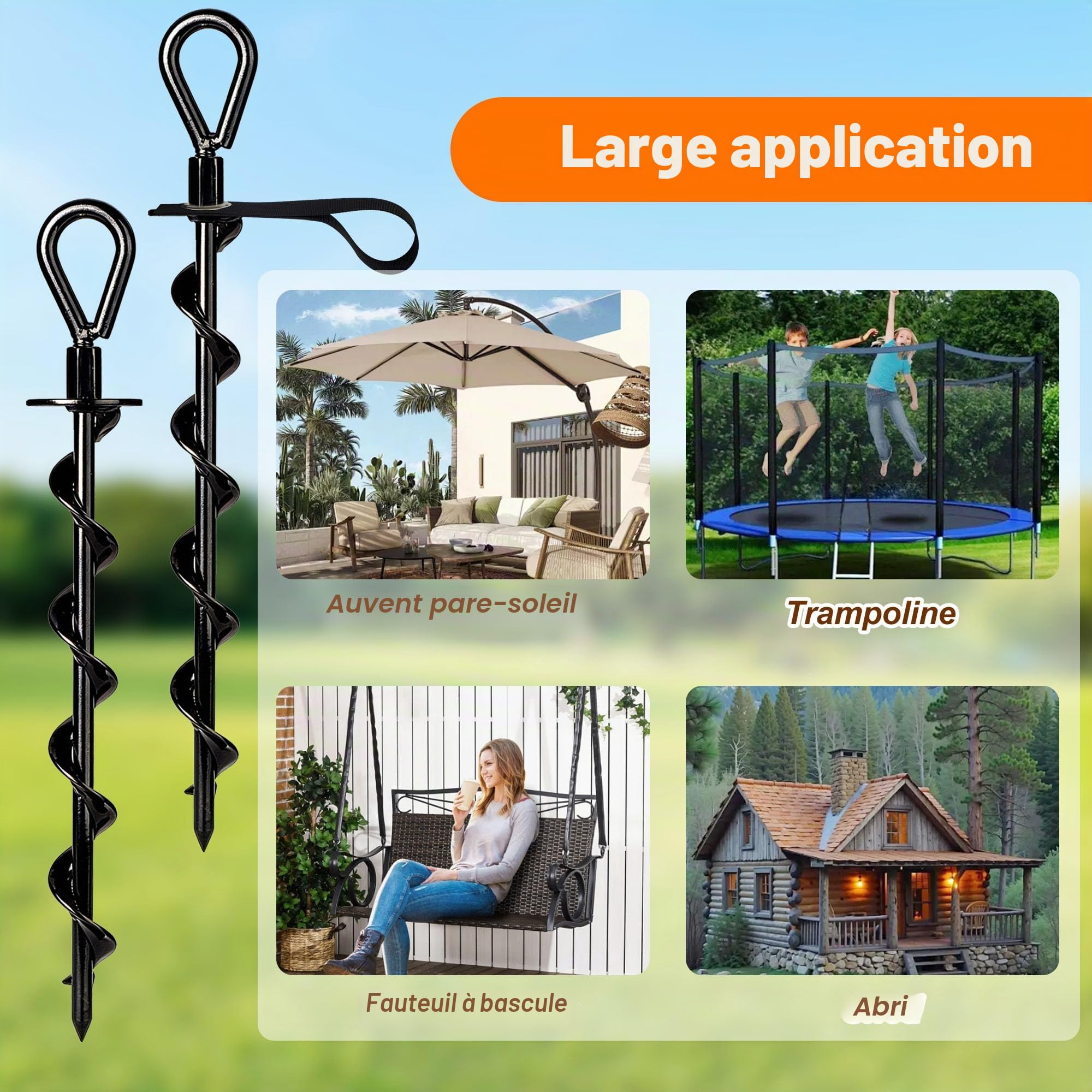 JIYANA Ancrage au Sol 36 cm, Piquet Ancrage en Acier a Visser, Ancrage au Sol Duty pour Trampoline, Tentes, Balançoire, Camping, Sardines de Fixation et Piquets de Jardin vis de Fondation,4