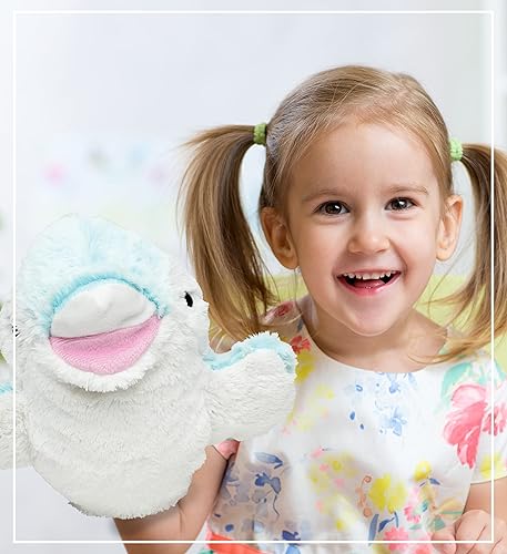 Miniatura 5 de DolliBu - Marioneta de mano de peluche de delfín para niños, juguete de peluche suave para espectáculos de marionetas, teatros de marionetas para