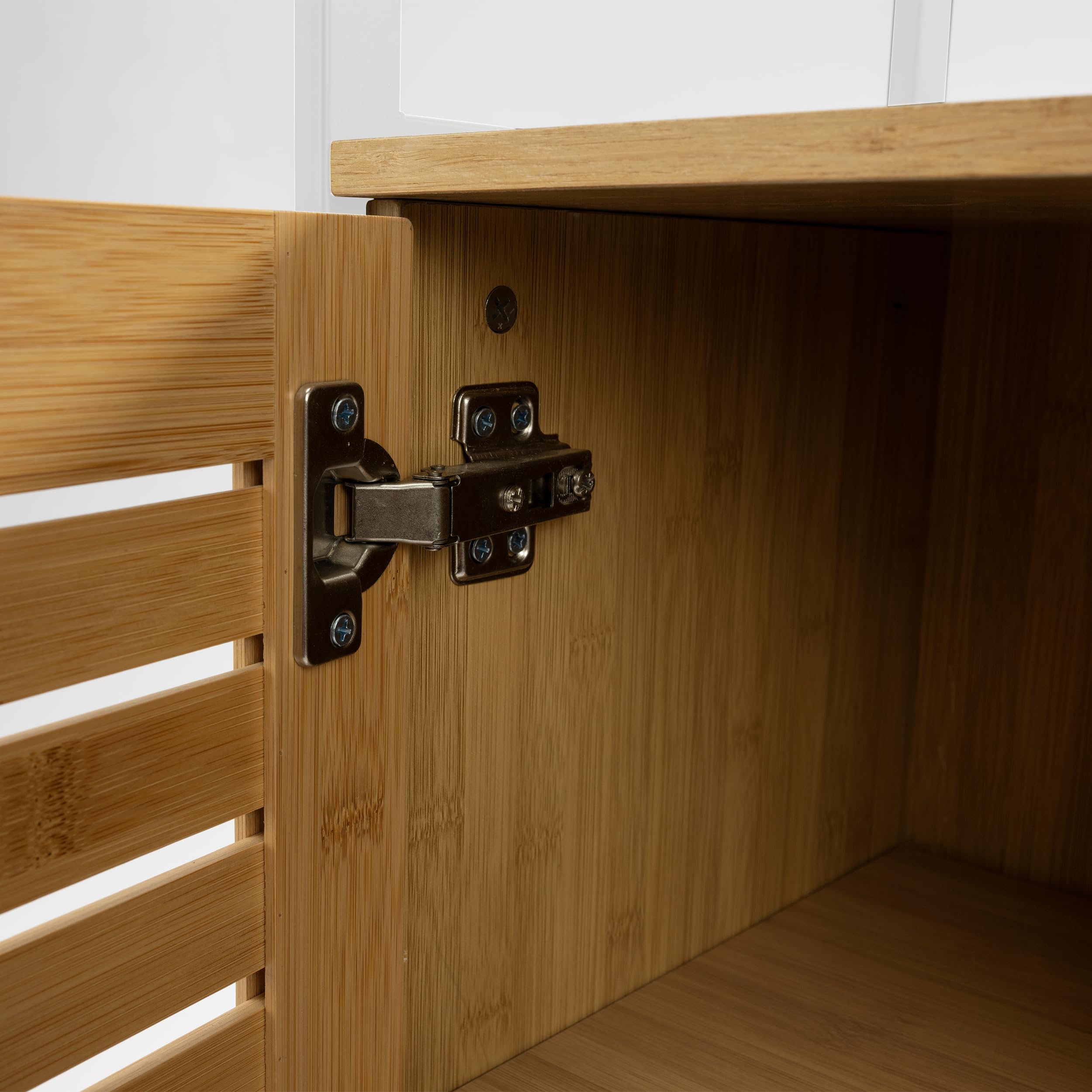 Mueble para Baño Blanco XZ-22167-1 con 1 Armario, 1 Puerta y 2 Estantes, Estantería Compacta de Bambú y Metal 40.5x30x70cm – Organizador Duradero y Elegante