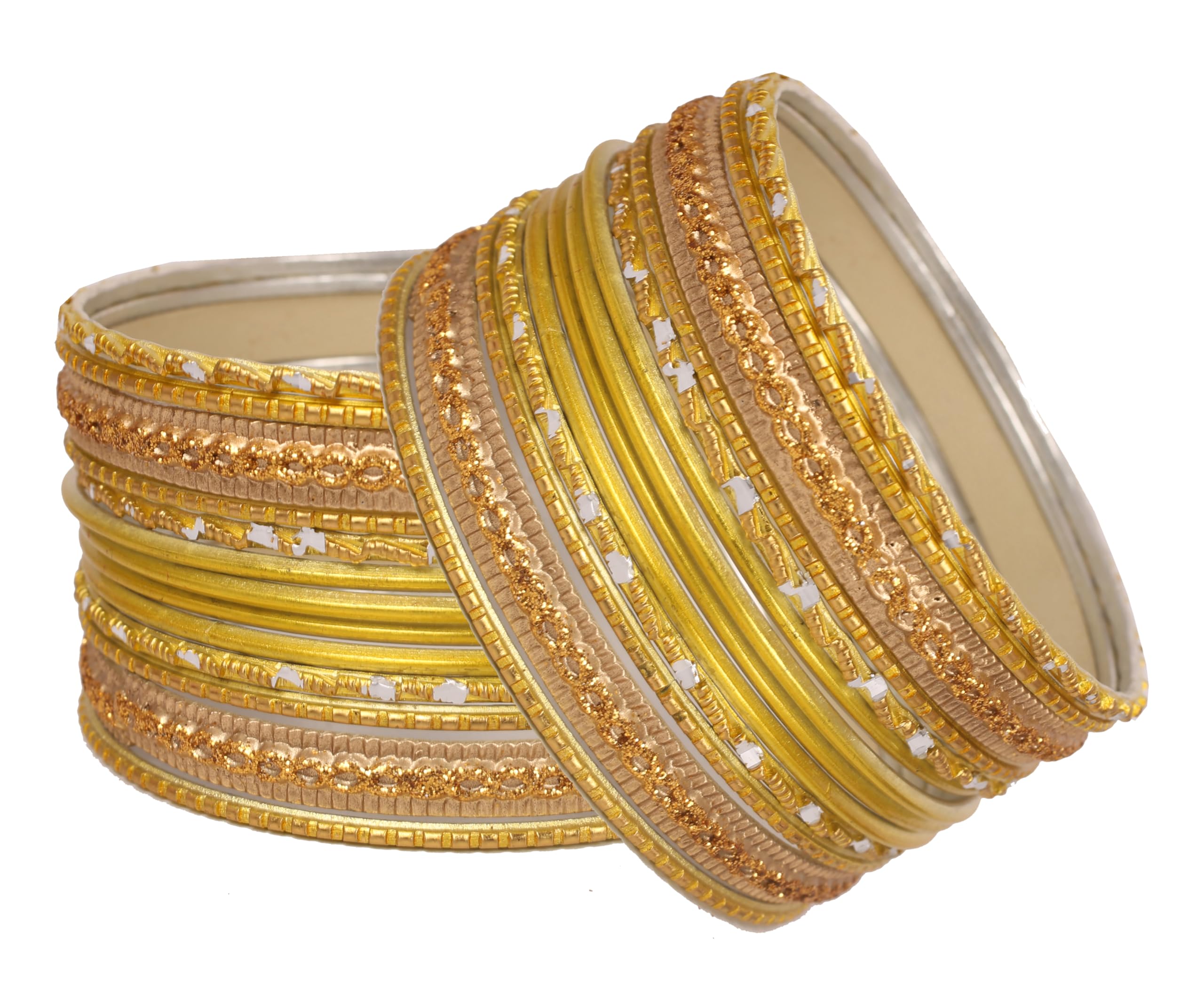 Touchstone Set Di 24 Braccialetti Indiani In Metallo Multicolor - Collezione Bollywood - Tono Oro Antico - Diametro 7 Cm - 4