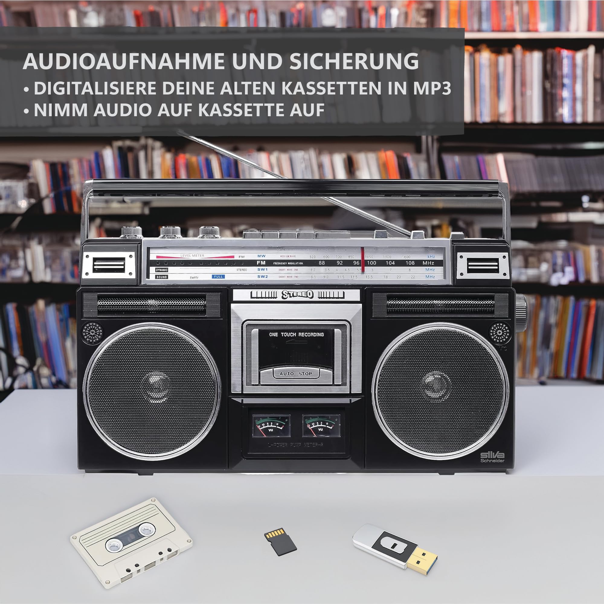 Silva Schneider PCR 1980 BT Tragbarer Retro-Kassettenrecorder mit Bluetooth und Recording Funktion