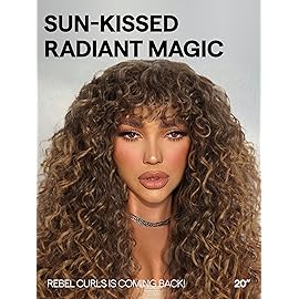 GORGIUS Veralux Blend Shaggy Haircuts Ombre Curly Wig with Bangs Honey Colored Wig Crafted with Style-Archive Technology: Premium Fiber & Remy Human Hair Blended, Realistic Look with True Scalp