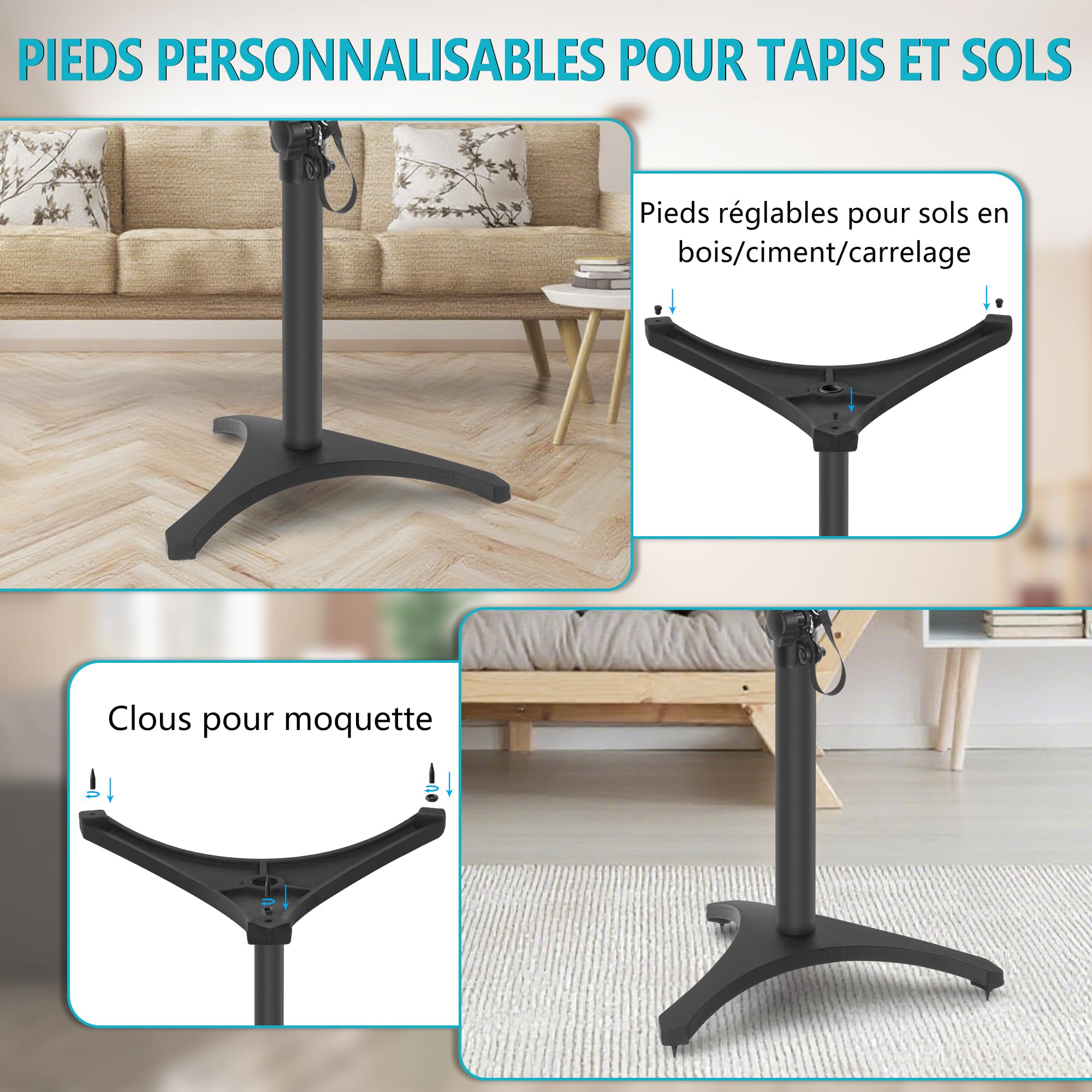 Lot de 2 Supports de Haut-Parleurs Réglable en Hauteur, Charge 5KG