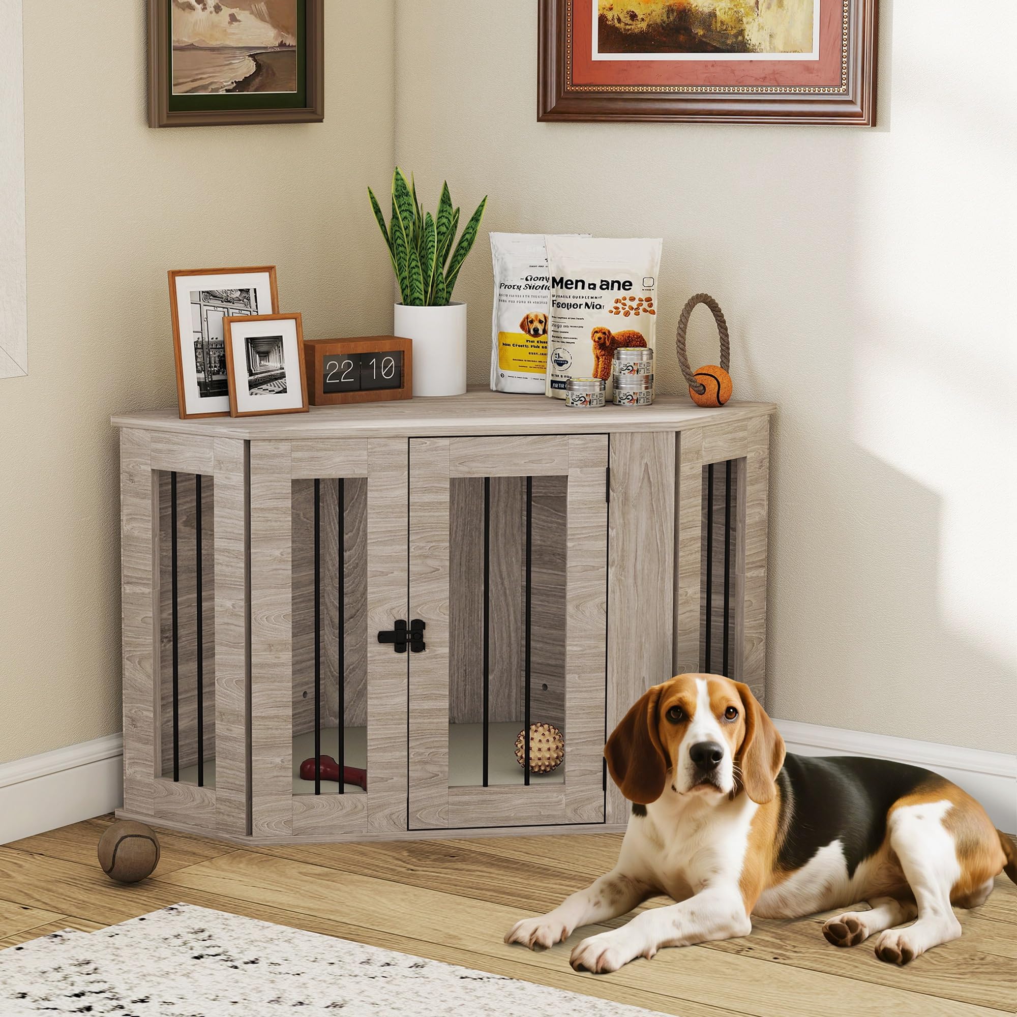 PawHut Dog Crate Furniture for Medium Dogs w/Cushion, Door - Walnut Brown