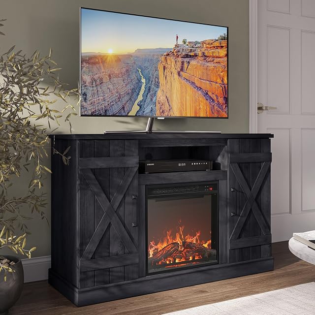BELLEZE BELLEZE Veropeso 47" TV Stand with 18" Electric Fireplace - Rustic Grey