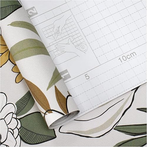 Miniatura 9 de HAOKHOME 93217-2 - Papel tapiz de vinilo autoadhesivo para despegar y pegar diseño floral grande extraíble hojas de margarita hongos arenaoliva 177