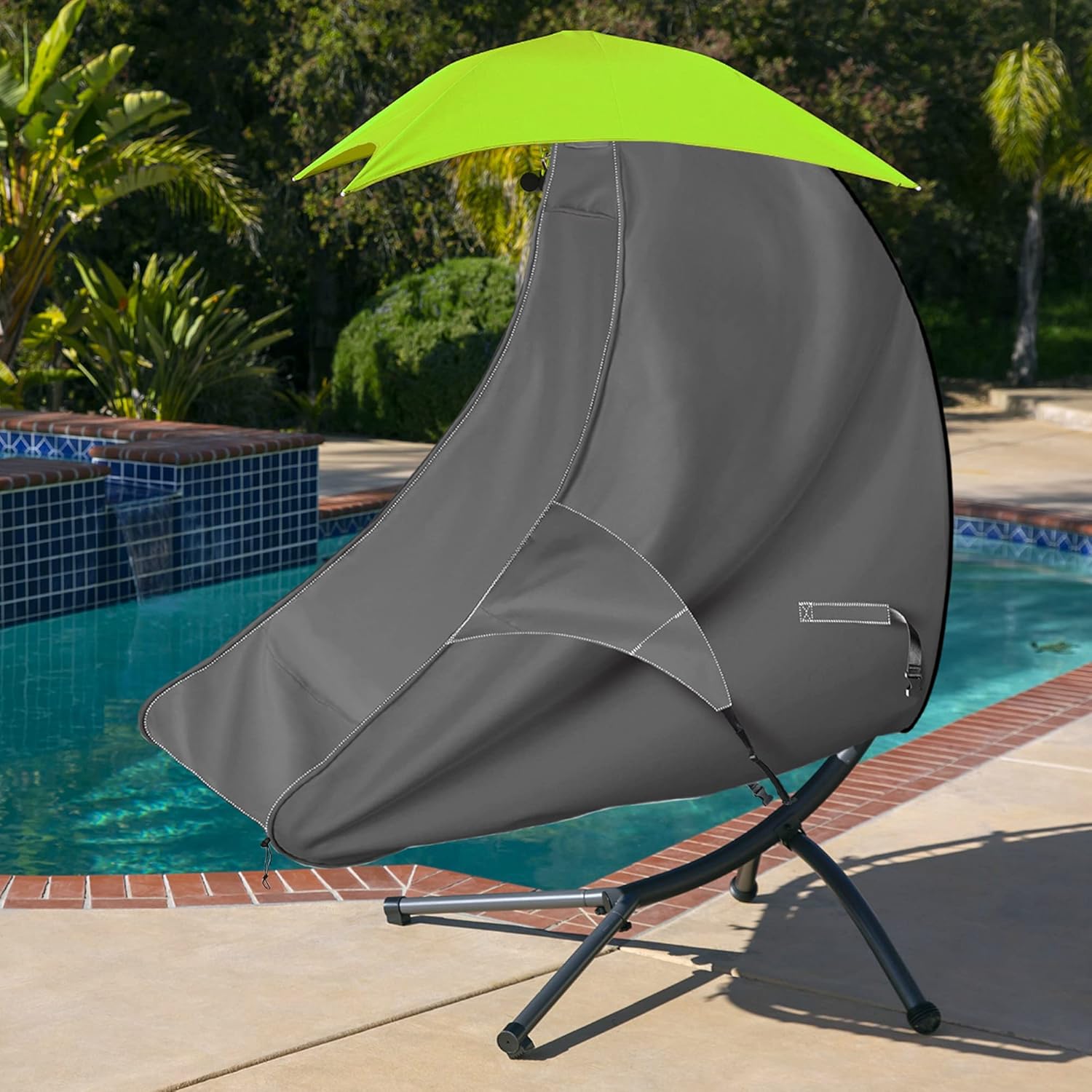 73 Inch Patio Hanging Chaise Lounge and Stand Cover with Zipper Waterproof Outdoor Curved Steel Hammock Lounge Swing Chair Covers