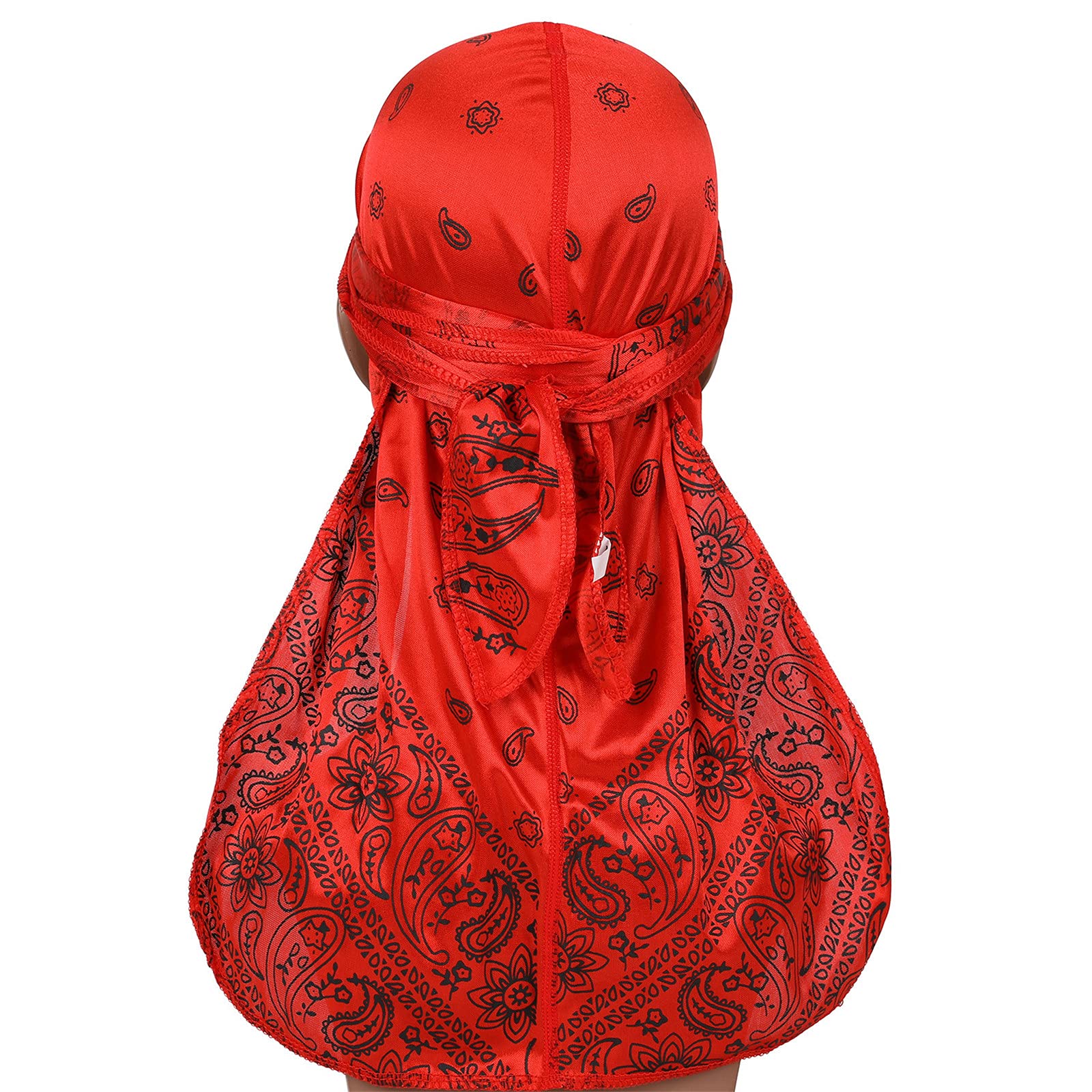Kewing Women's #3 Men And Bandana Doo Rag Cap Headwraps Silk Boho Durag With Long Tail And Wide Straps For Waves