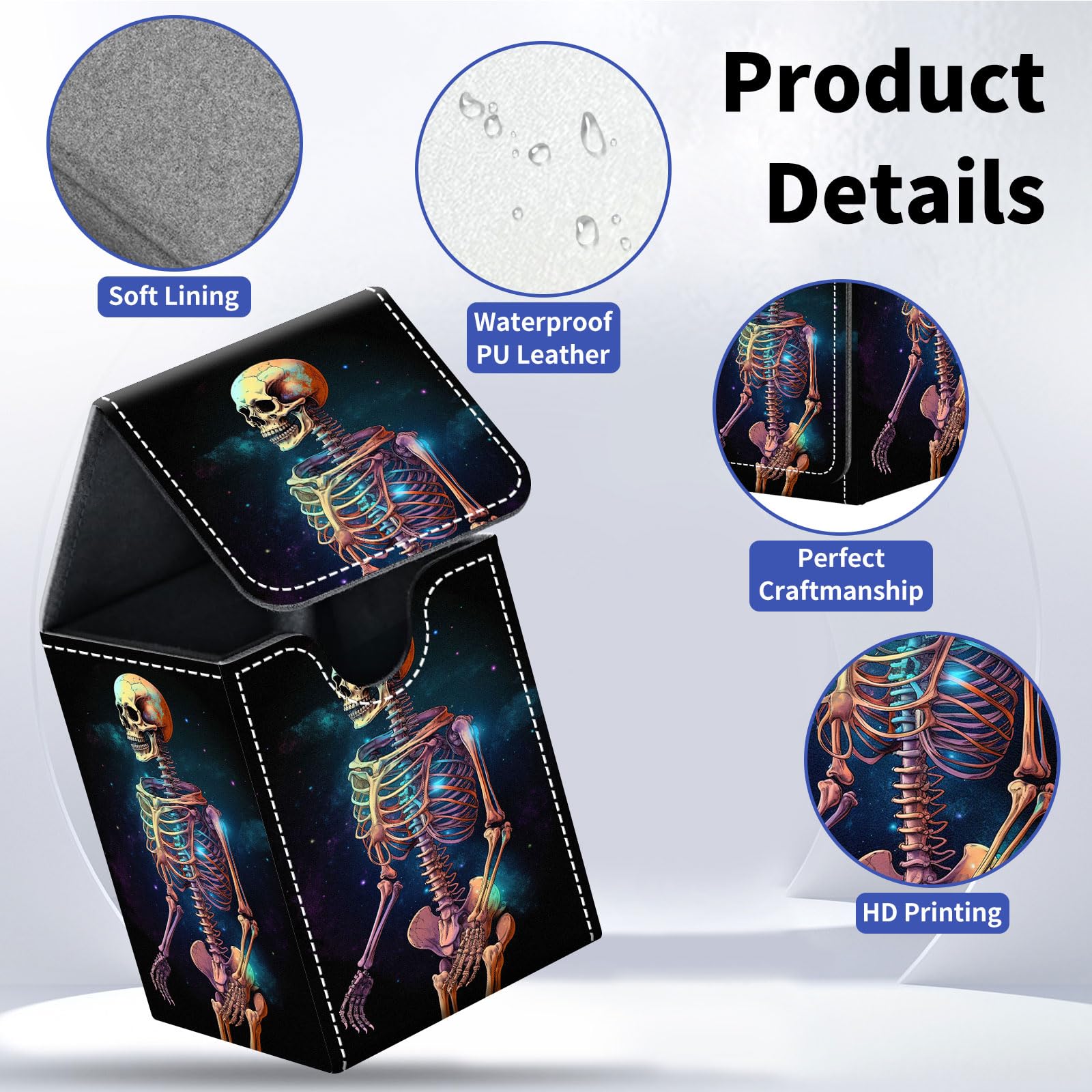 Amazon.com: Qindaiwen Card Deck Box for Trading Cards, MTG Deck Box Fits  100+ Single Sleeved Cards, PU Leather Strong Magnet Card Deck Case Holder  for Magic Commander TCG CCG, Skeleton : Toys