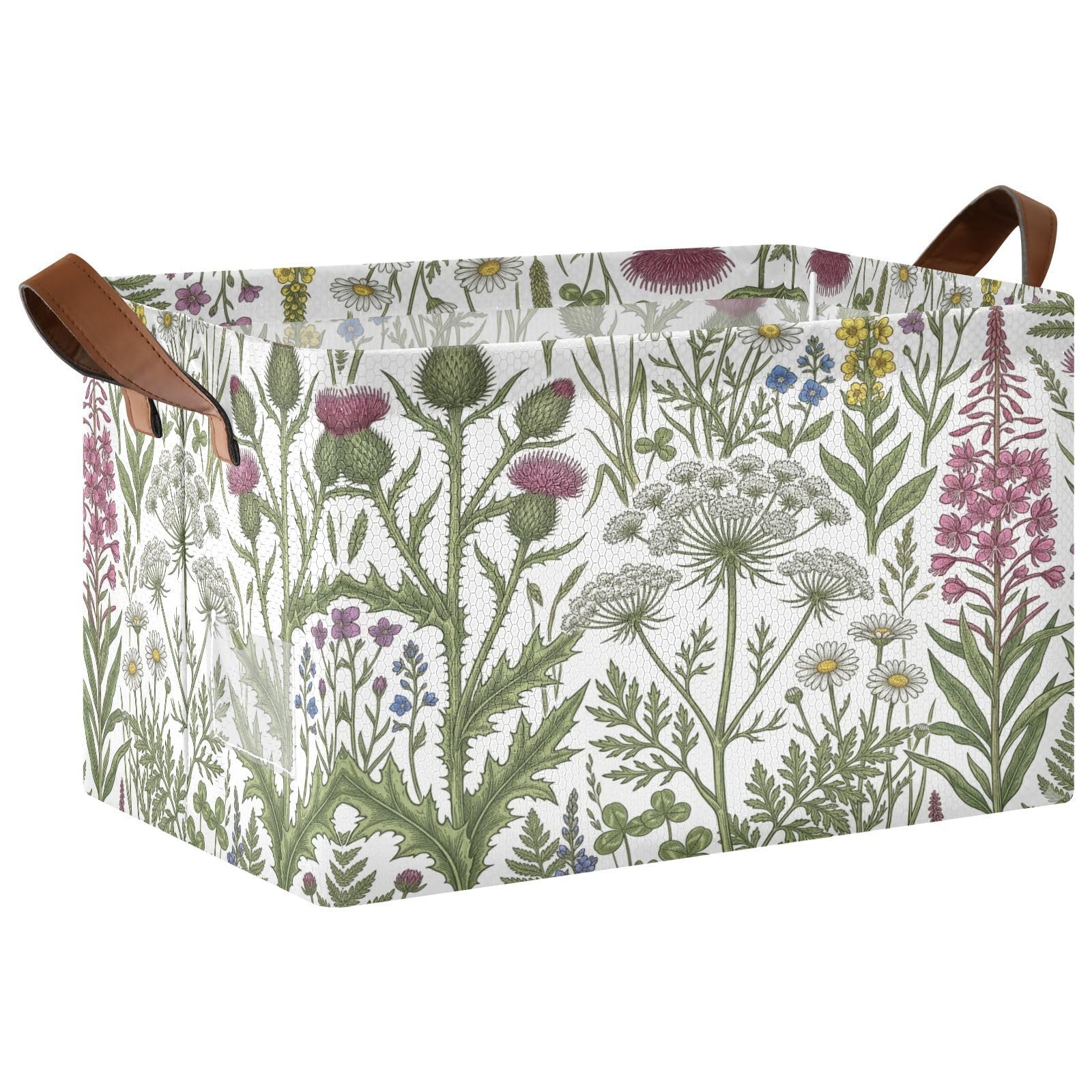 Cgiub Wildflowers Storage Basket Waterproof Foldable Storage Bin Baby Laundry Basket Closet Organiser for Nursery Decor Home Organizing