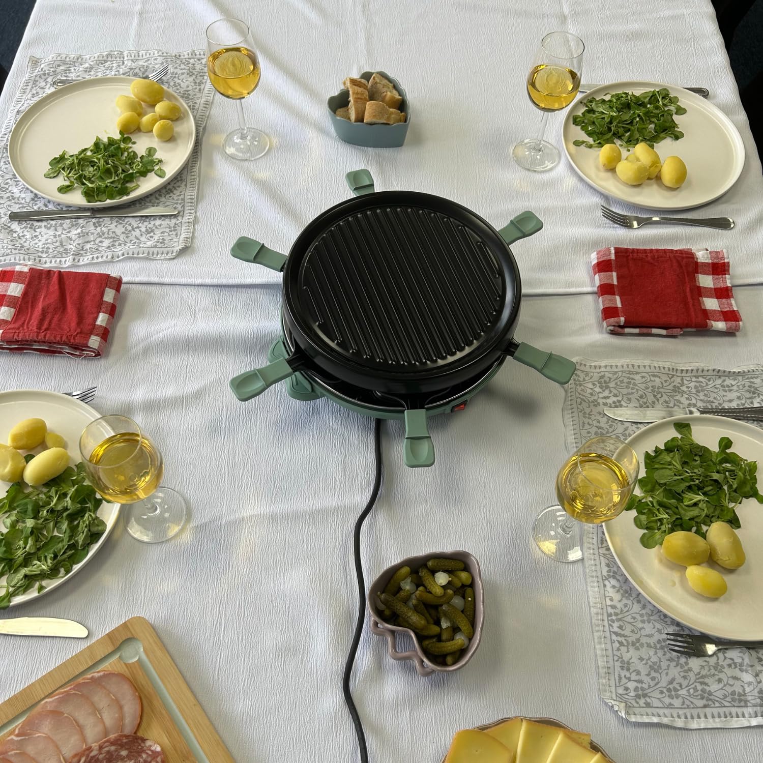 LITTLE BALANCE 8948 Cheese & Fun, Raclette Grill, 2 en 1, Jusqu'à 6 personnes, Sans PFAS, 800 W, Sapin
