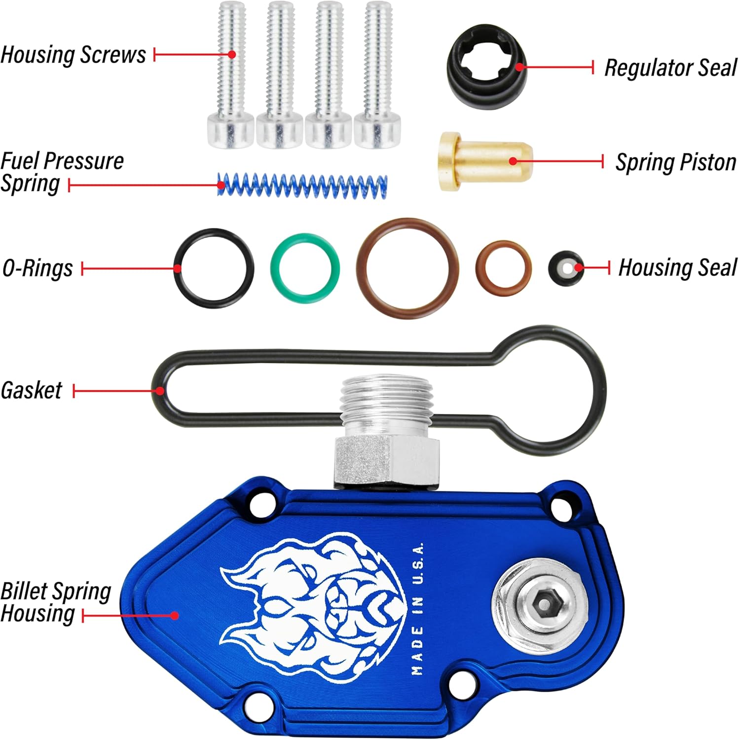 Sinister Diesel Blue Spring Kit with Adjustable Billet Spring Housing - Fuel Regulator Kit - Ford Blue Spring Kit 6.0 Powerstroke – Fast Install For 2003-2007 Ford Powerstroke 6.0L