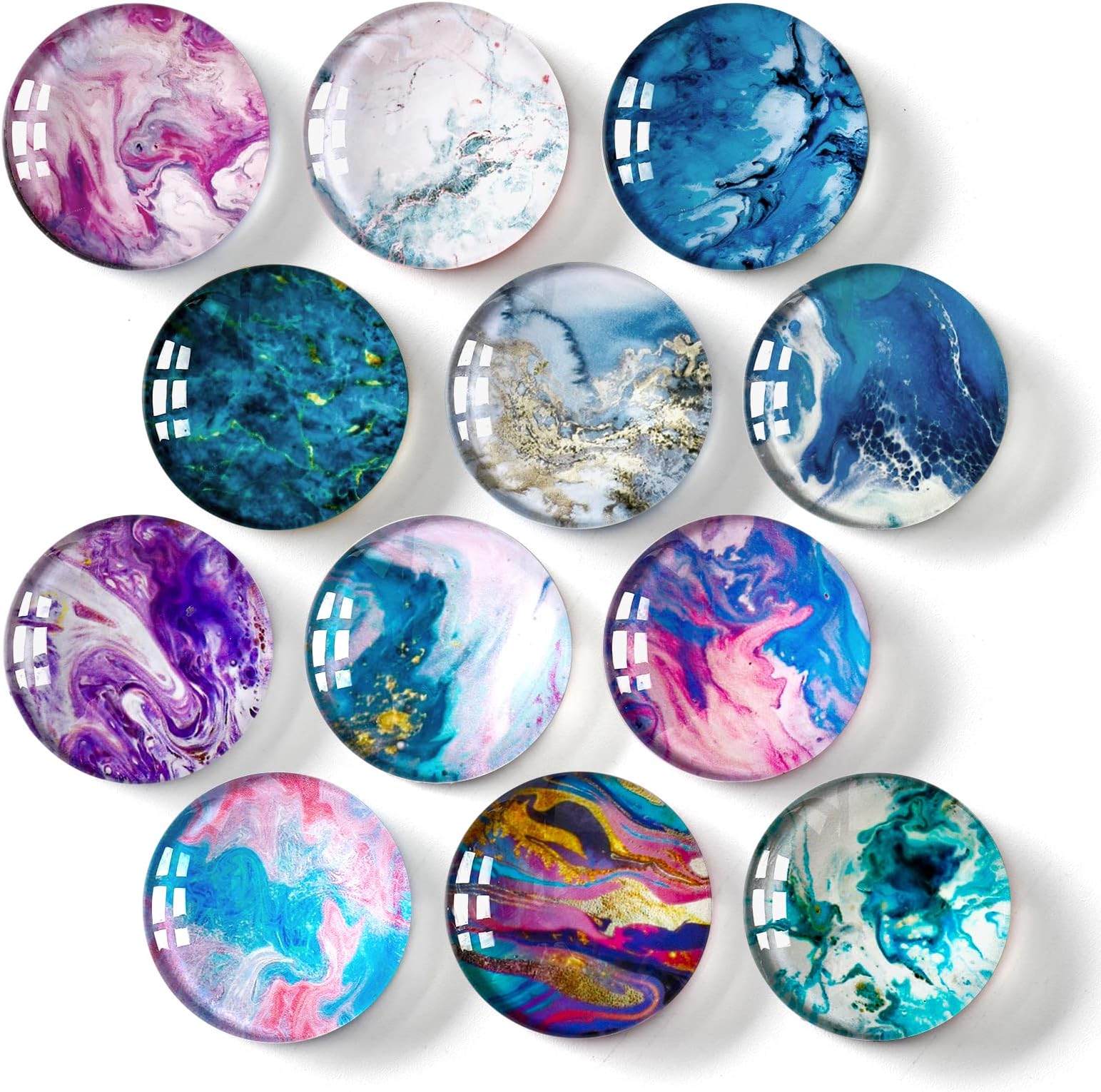 12PCS Fridge Magnets Round Glass Refrigerator Magnets Calendar Magnetic Sticker Decorations Whiteboards Magnets Set for Office and Kitchen๏ผMarbling๏ผ