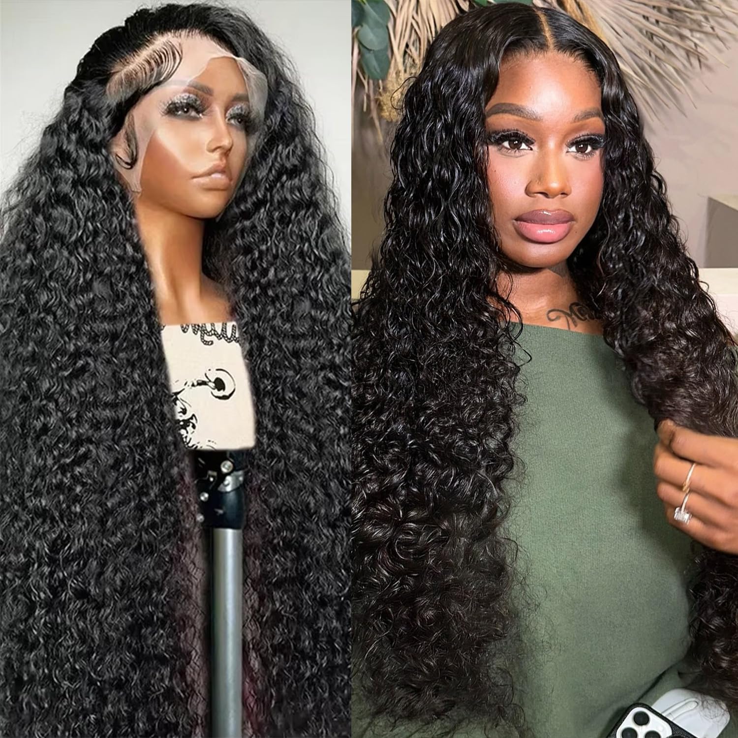 Water Wave Lace Front Wigs Human Hair 200 Density 13×6 HD Transparent Wet and Wavy Wigs for Women Curly Lace Front Wigs Pre Plucked with Baby Hair Natural Color