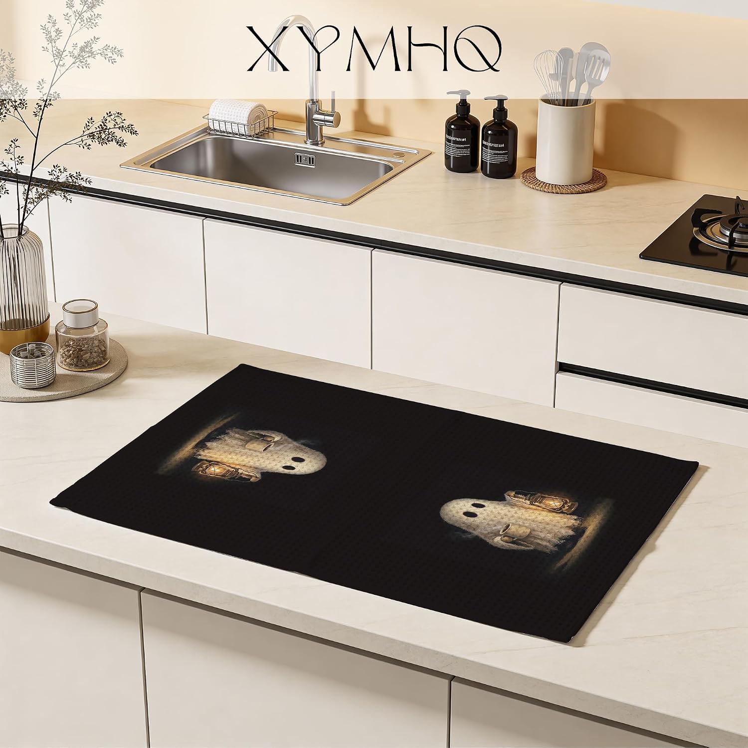 Halloween Kitchen Towels 16x24 - Ghost Coffee Lover Fall Decor
